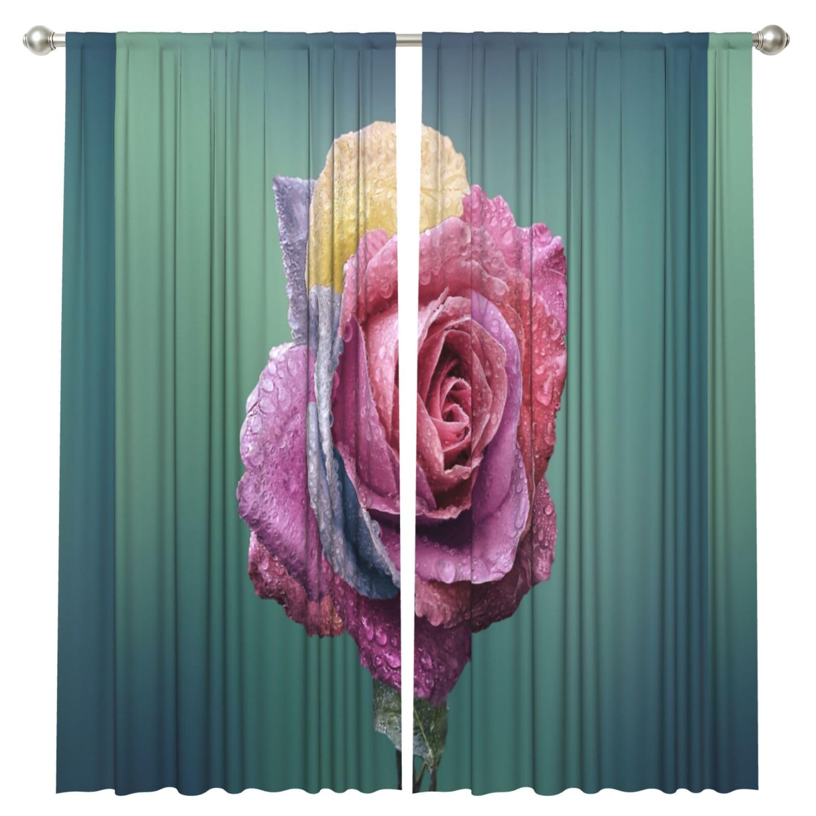 InOmak Colorful Rose Romance Petals Plant, 2 Panels Window Curtains 52 x 84 Inch Blackout Curtains for Living Room Bedroom