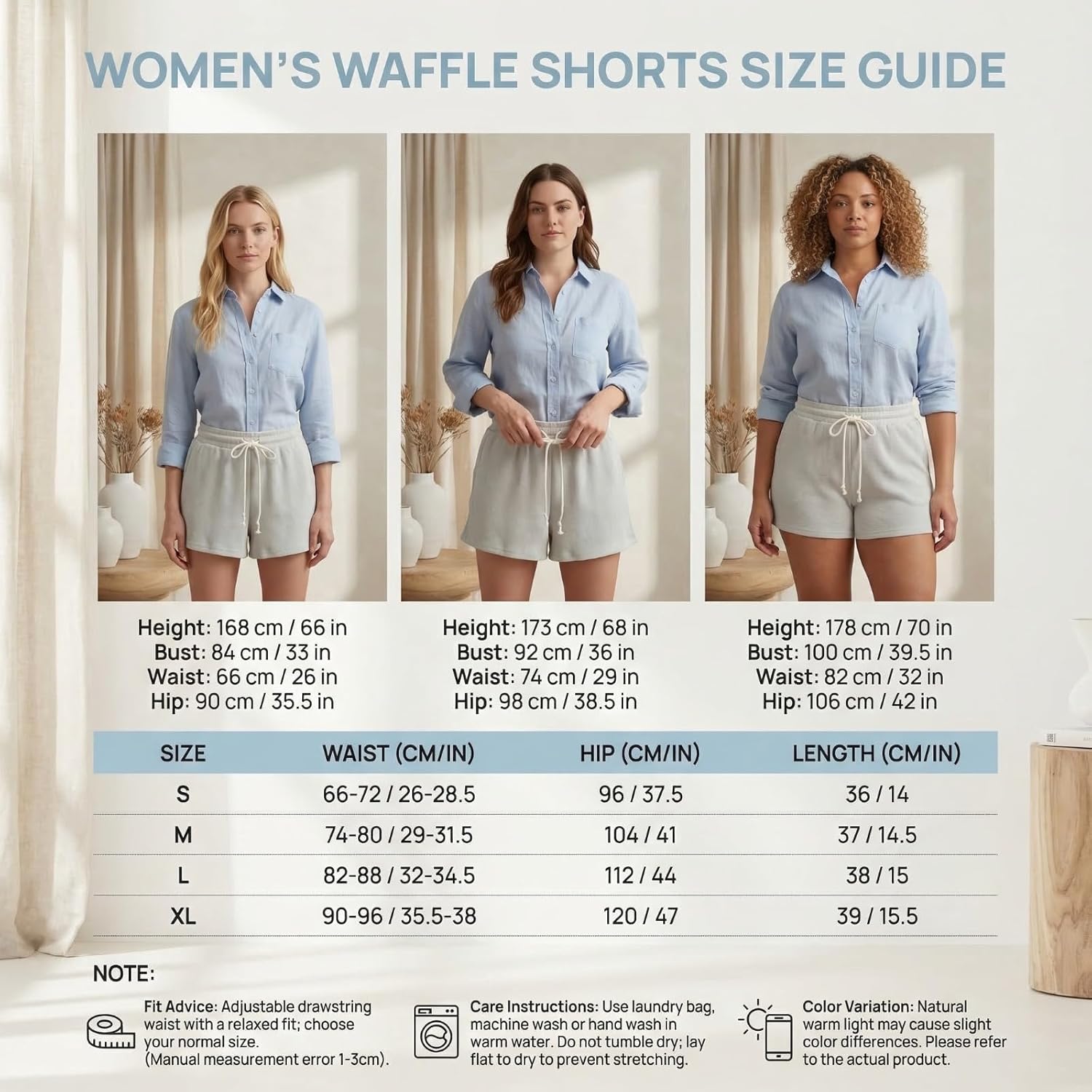 Women Waffle Knit Shorts with Elastic Waistband and Pockets, Casual Lightweight Shorts for Summer Activewear and Daily Wear