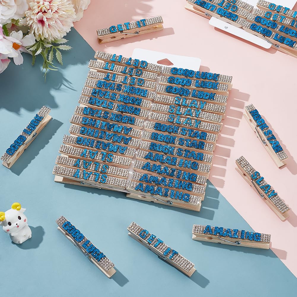 PLIGREAT 40 Stück Cheerleading Geist Clips Blau Strass Cheer Pins Bulk Cheerleader Geschenke Cheer Wäscheklammern für Team Rucksäcke Wettbewerb Pins Sport Mädchen Party Gastgeschenke Zubehör