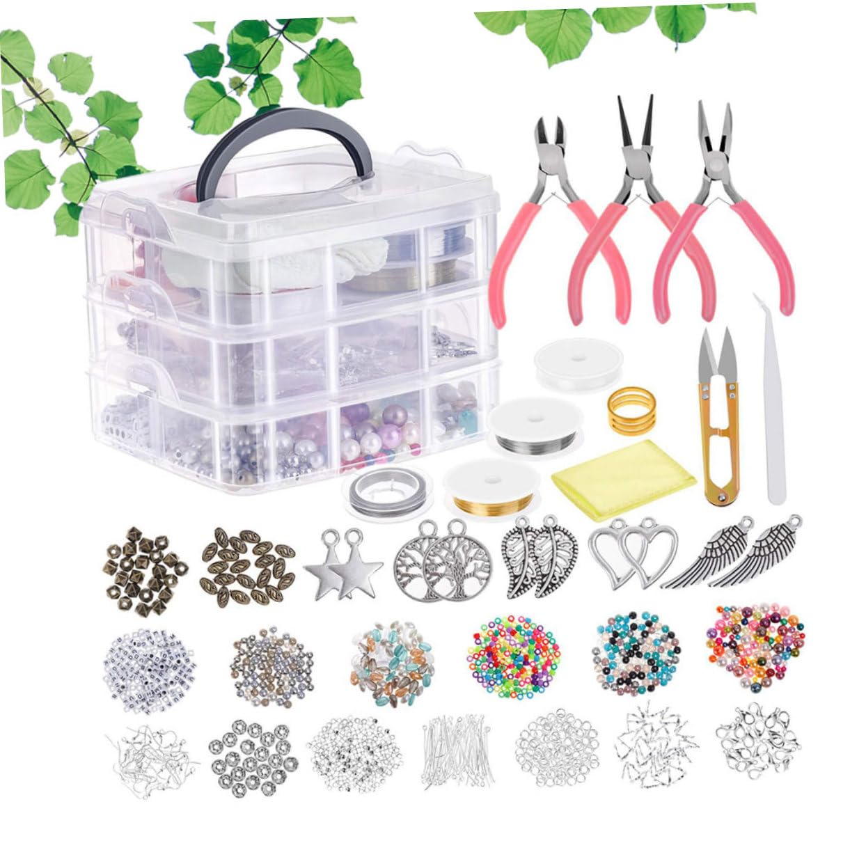 NUOBESTY Kit de Fabrication de Bijoux DIY 1186 Pièces à Trois Couches