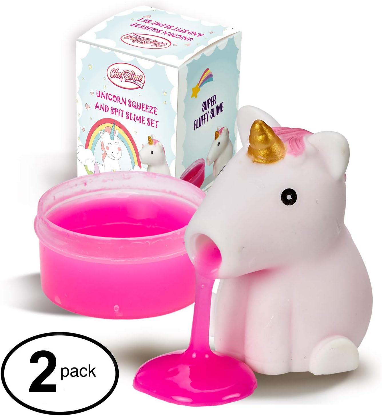 Unicorn Slime Spitting Putty Squeezer | Soft & Squishy Stress Relief Party Favor | Trick Toy - Pack of 2 Unicorn Slimes for Kids and Adults