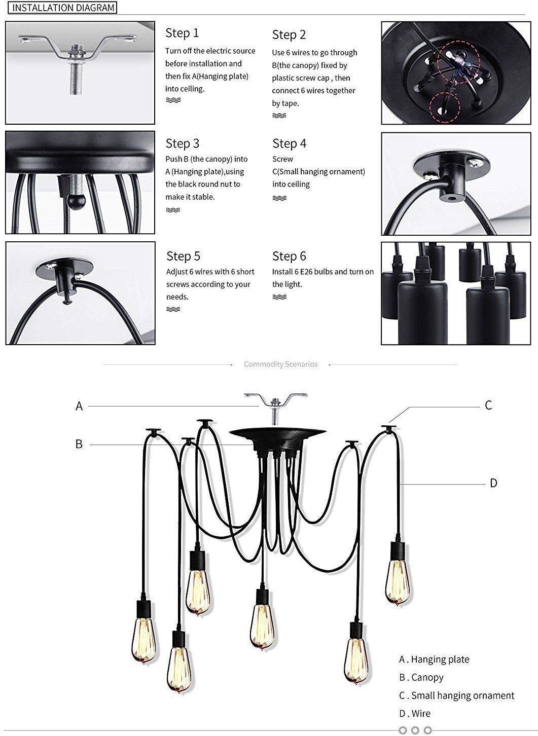 Lampadario a sospensione a forma di ragno, lampada a sospensione industriale, lampadario retrò a sospensione vintage per soggiorno, cucina, camera da letto