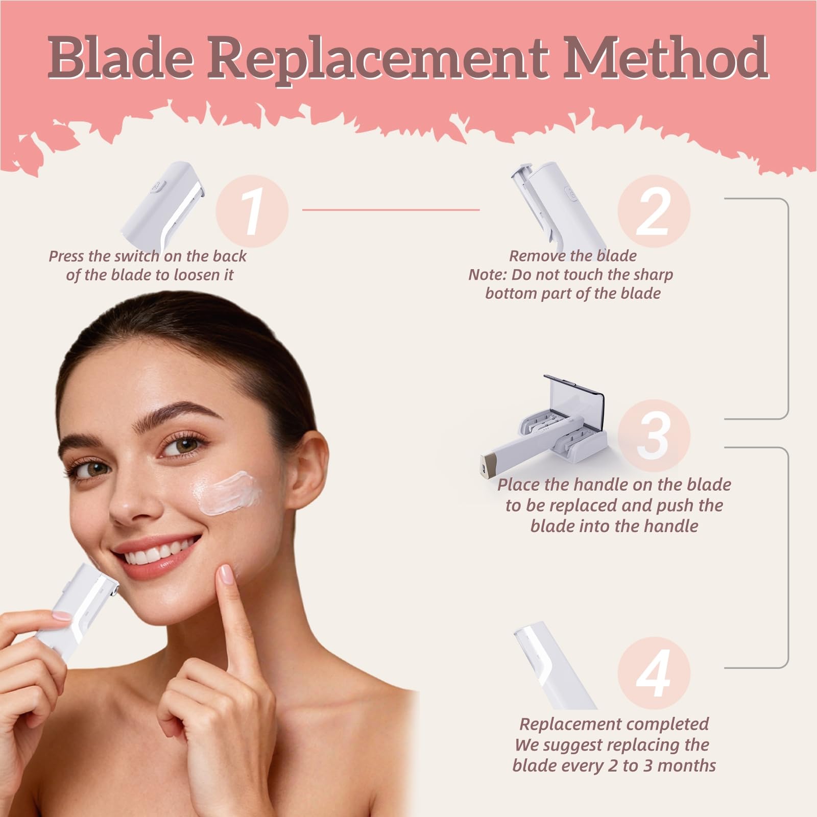 Sonic Dermaplaning Tool - Herramienta de afeitar Dermaplane recargable para mujer con 5 cuchillas de repuesto, removedor de pelusas de melocotón, suave y radiante