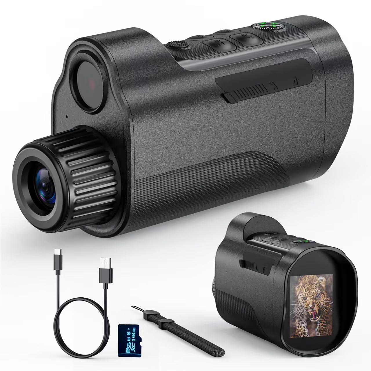 EMEBAY Vision Nocturne Monoculaire 1080P Carte 64Go, Lunettes Numériques