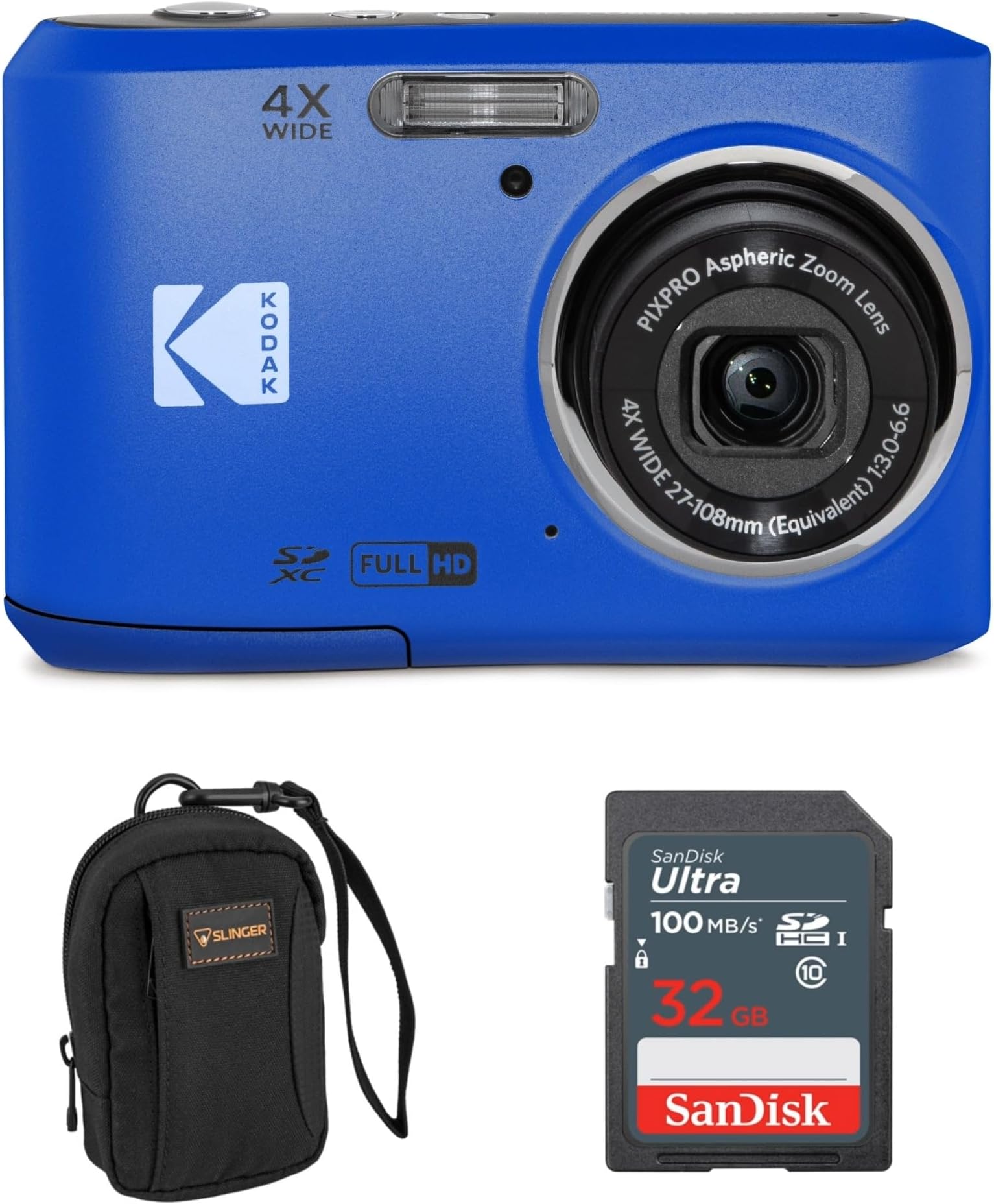 KODAK PIXPRO FZ45-BK 16MP Digital Camera 4X Optical Zoom 27mm Wide Angle 1080P Full HD Video 2.7" LCD Vlogging Camera, Blue