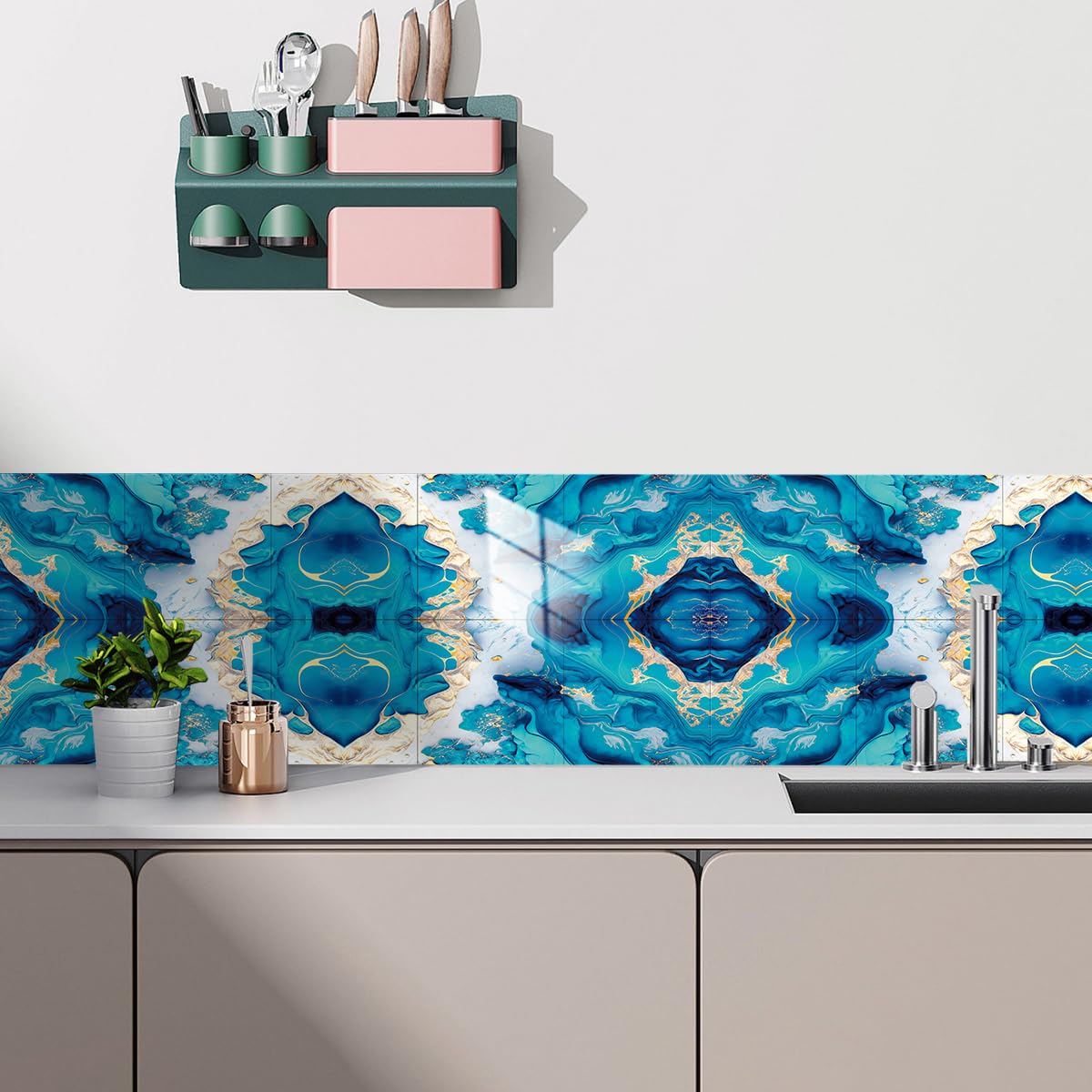 20 Pcs Tile Stickers Peel and Stick Wall Stickers Removable Tile Stickers Backsplash Waterproof Kitchen Bathroom Furniture Staircase Home Decor (Style