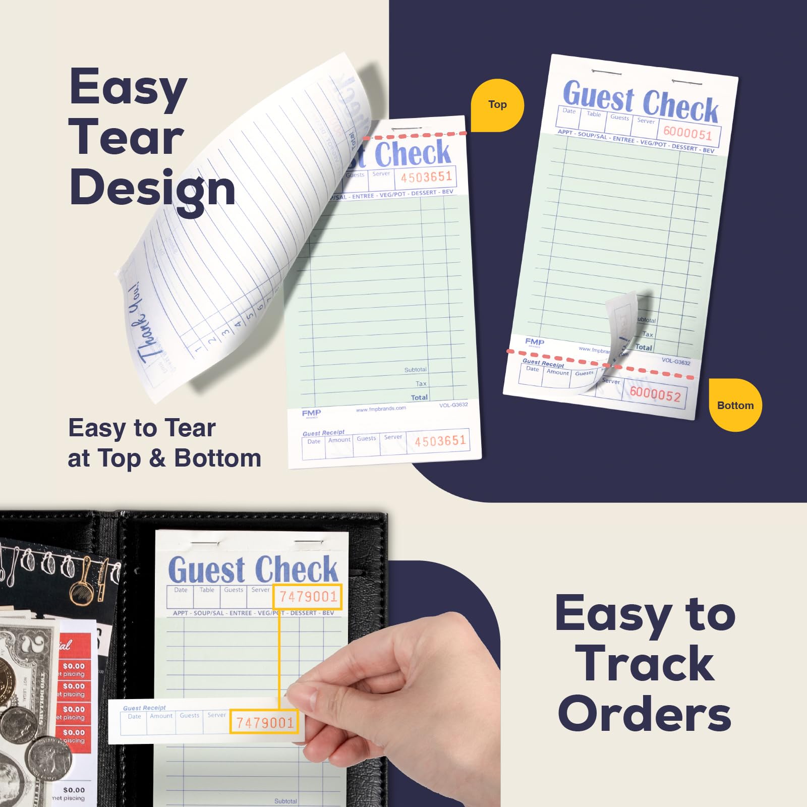 Snapklik.com : FMP Brands Guest Check Books For Servers, Server Note ...