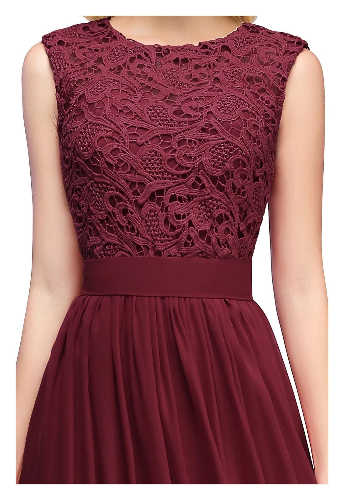 Vestido Dama de Honor Vestidos de dama de honor de gasa burdeos, vestidos elegantes de encaje largos for invitados de fiesta de boda, vestidos de fiesta de noche, ocasiones formales(Burgundy,10)