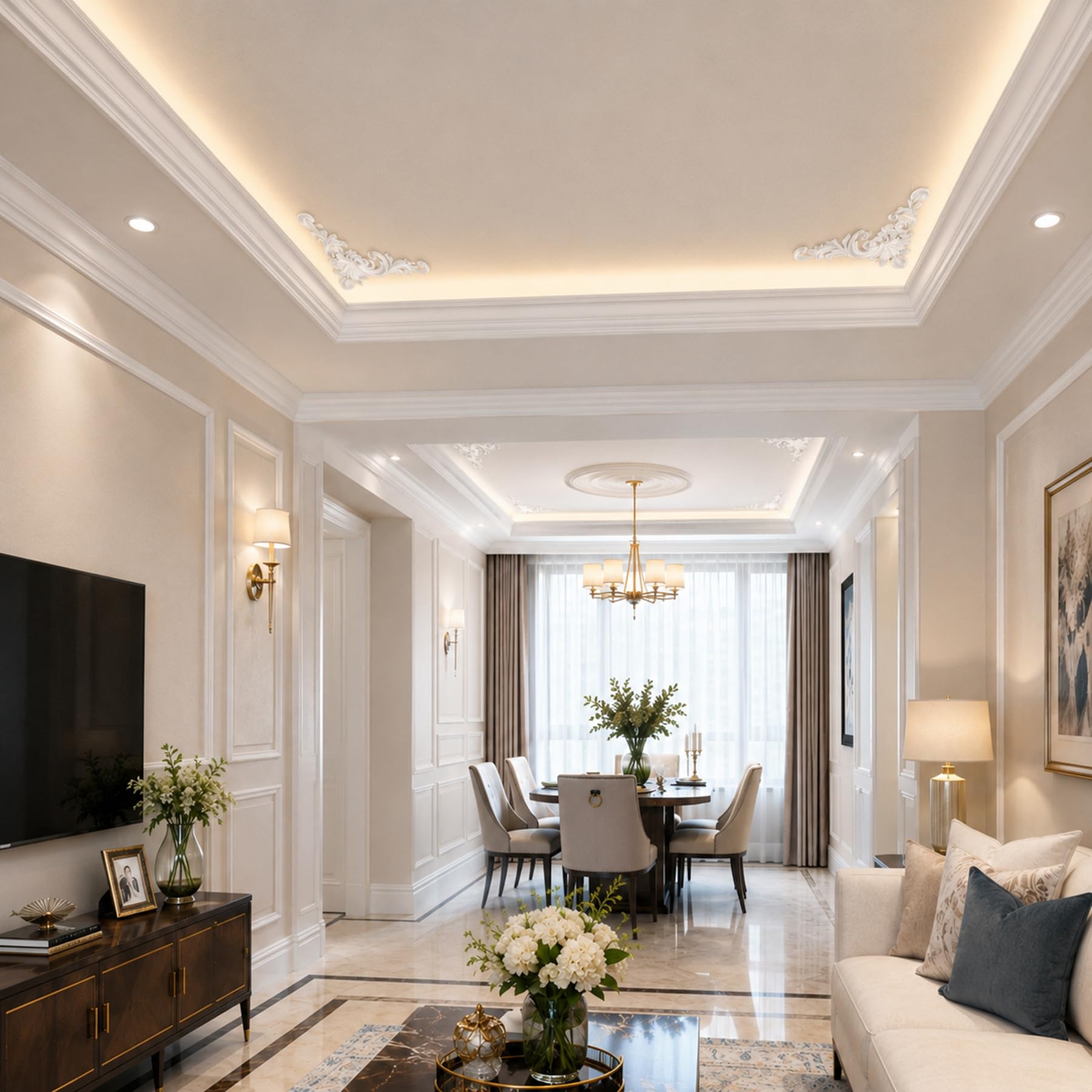 4 PCS Angolari Decorativi per Pareti E Soffitti in PU Modanature Angolari 3D con Decorazioni Floreali Profili Decorativi Verniciabili per Cornici E Angoli Elegante Finitura