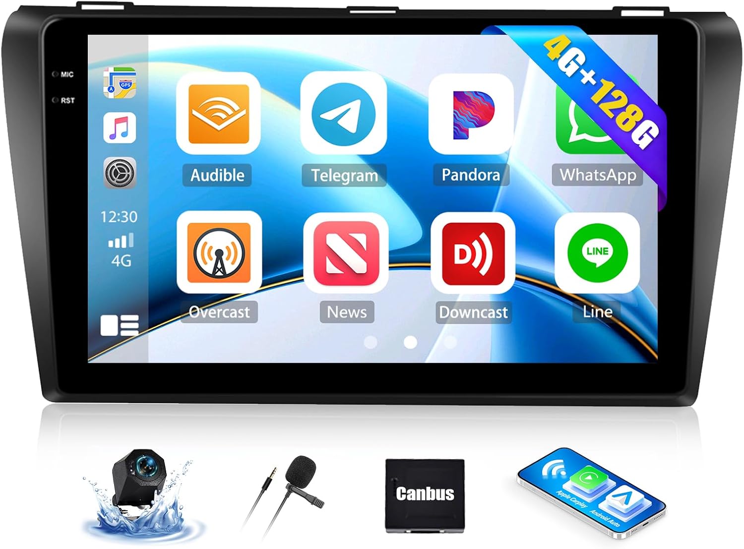 4G+128G Android 15 Car Stereo for Mazda 3 2004-2009 with Wireless CarPlay Android Auto 9" incell Touch Screen Car Radio Bluetooth GPS WiFi RDS FM HD Backup Camera