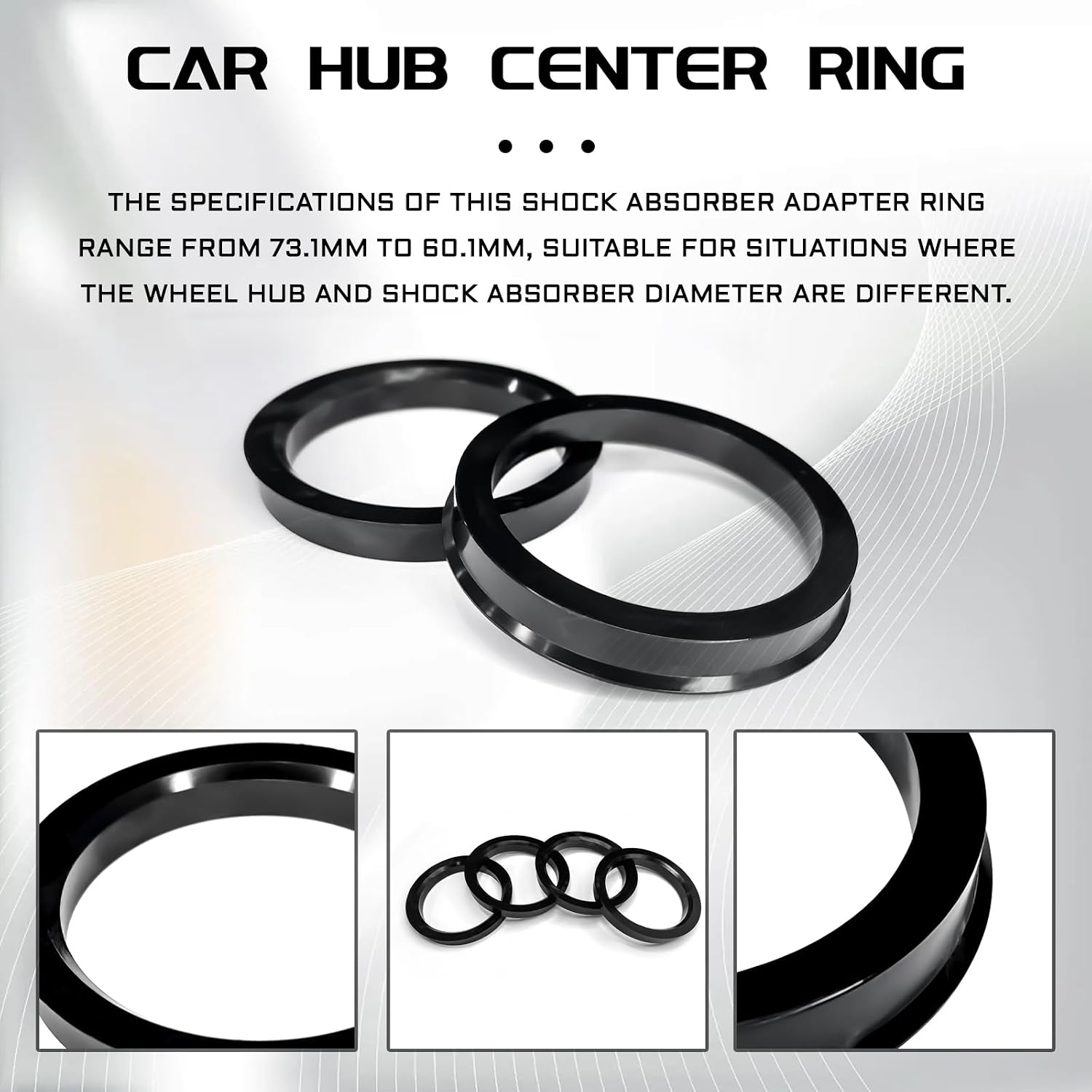 4 PCS Car Wheel Hub Centric Rings, 73.1-60.1mm Hubrings Hub Reducing Ring Hubcentric Rings, Automotive Accessories Wheel Hub Center Shaft Shock Absorbing Collar Adapter Ring for Most Cars (Black)