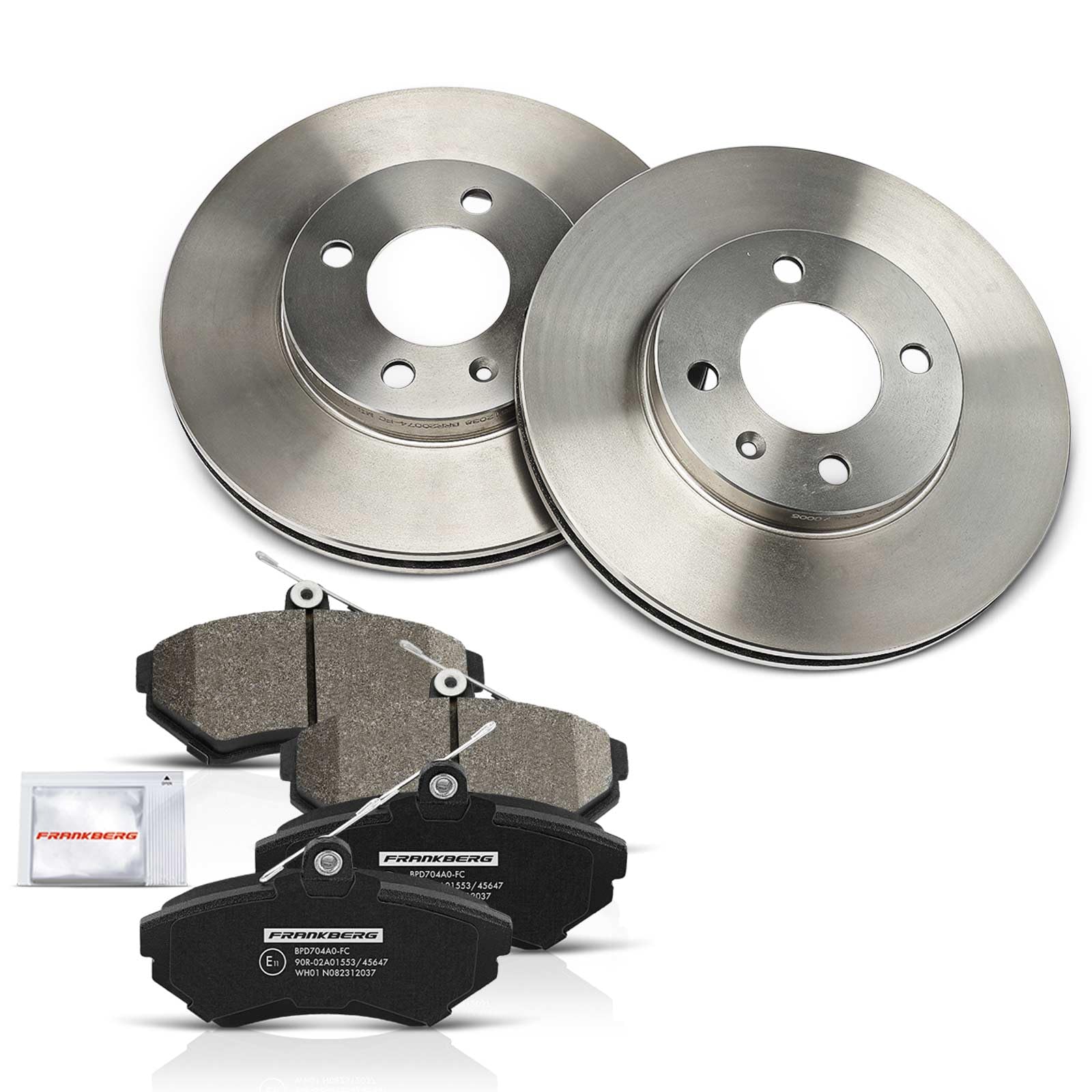 Frankberg 2 discos de freno 4 pastillas de freno | 6N0615301D; Compatible con: Toledo I 1L2, Golf III Cabriolet 1E7, Polo 6N1, C.a.d.d.y II MPV 9K9B, Polo Variant 6V5
