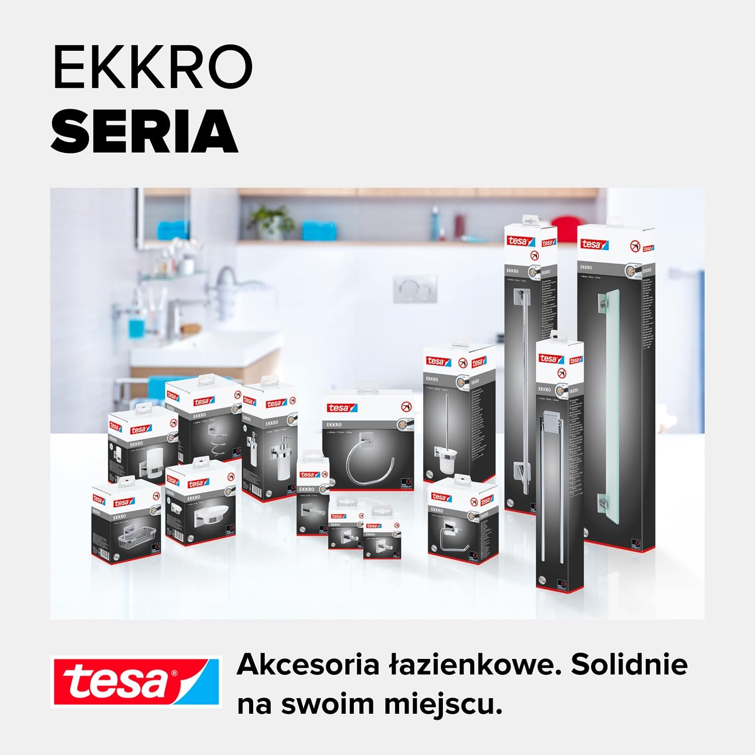 tesa EKKRO uchwyt na papier toaletowy – samoprzylepny haczyk na rolki papieru toaletowego – chromowany – bez pokrywy – wymiary: 110 mm x 133 mm x 47 mm