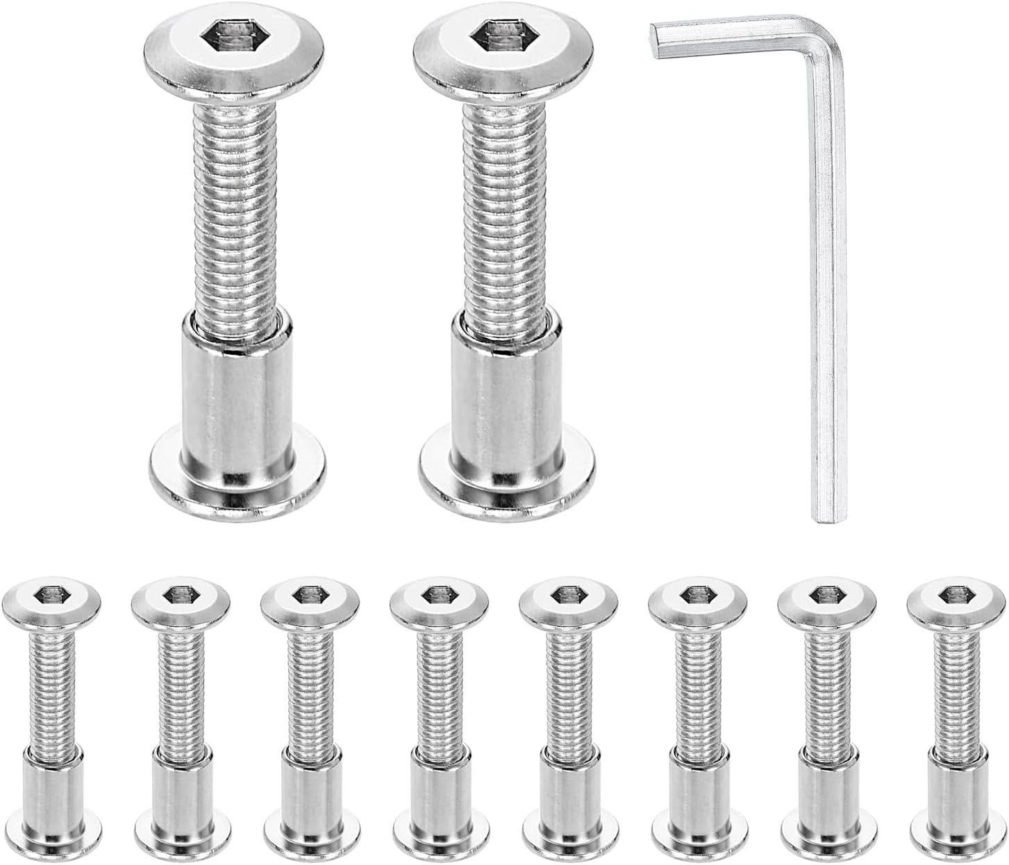 HARFINGTON 10 Set M6x35mm Hex Drive Socket Cap Bolt and M6x12mm Nuts with M4 Hex Wrench, Furniture Connector Bolts and Screws for Furniture Countersunk Belt, Silver
