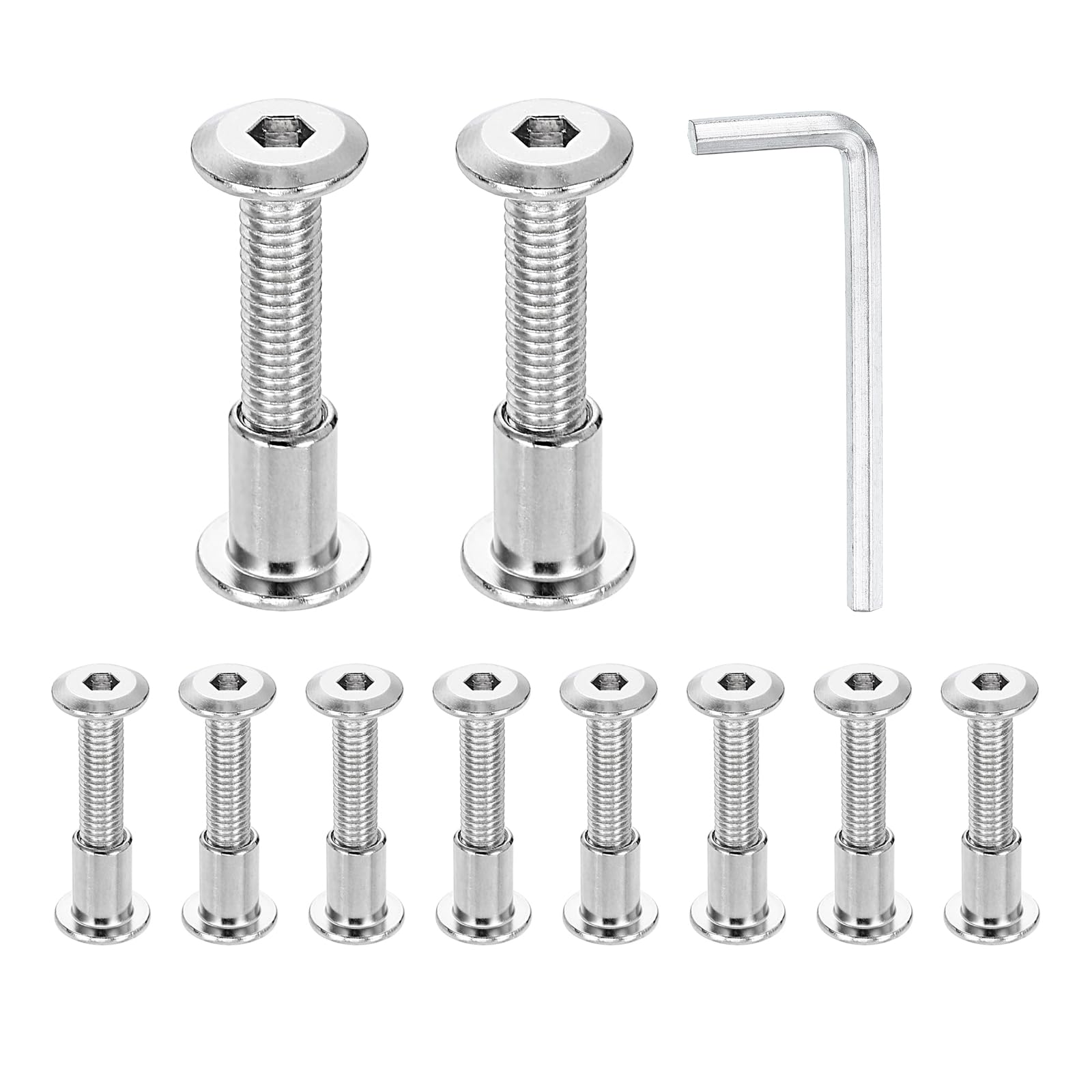 HARFINGTON 10 Set M6x35mm Hex Drive Socket Cap Bolt and M6x12mm Nuts with M4 Hex Wrench, Furniture Connector Bolts and Screws for Furniture Countersunk Belt, Silver