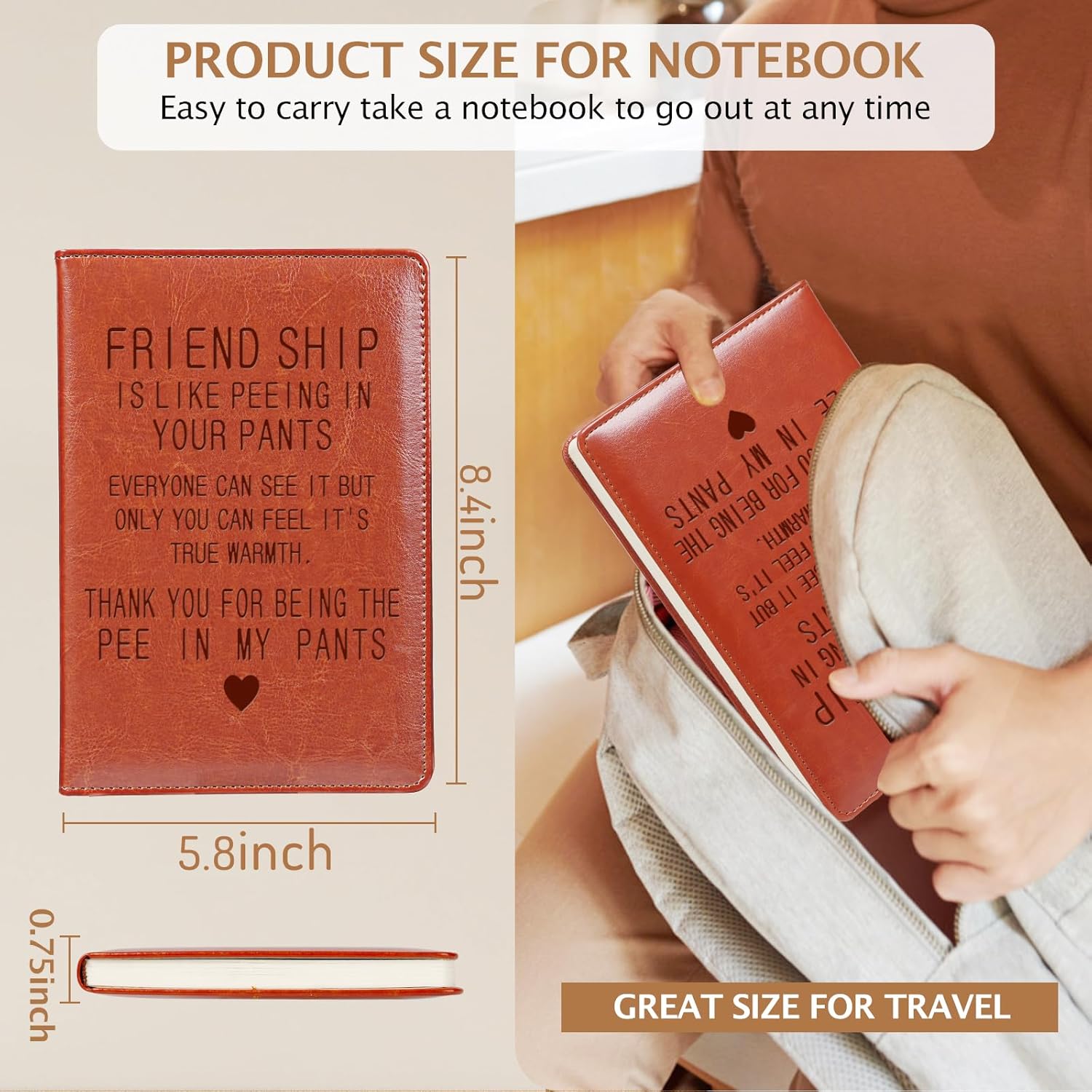 LBWCER Friend Gifts for Men,Inspirational Friend Definition Leather Journal Notebook,Friendship Bestie Gift for Birthday (FRIEND SHIP) - Image 3