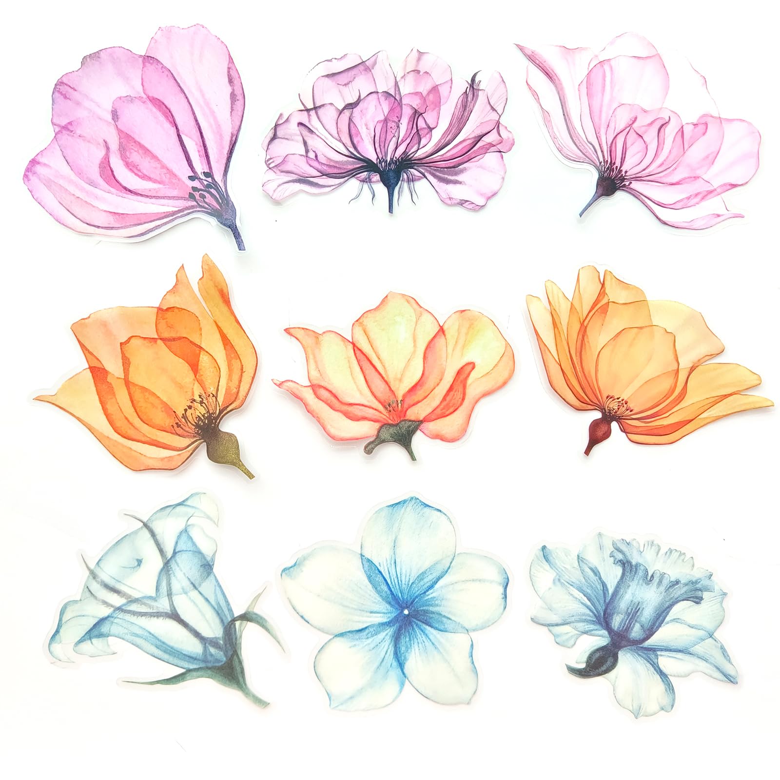 Ychsring Large Flower Stickers - 30 Pcs Big 4" Clear PET Floral Stickers for Scrapbooking, Journaling, Junk Journal, Scrapbook Supplies - Waterproof