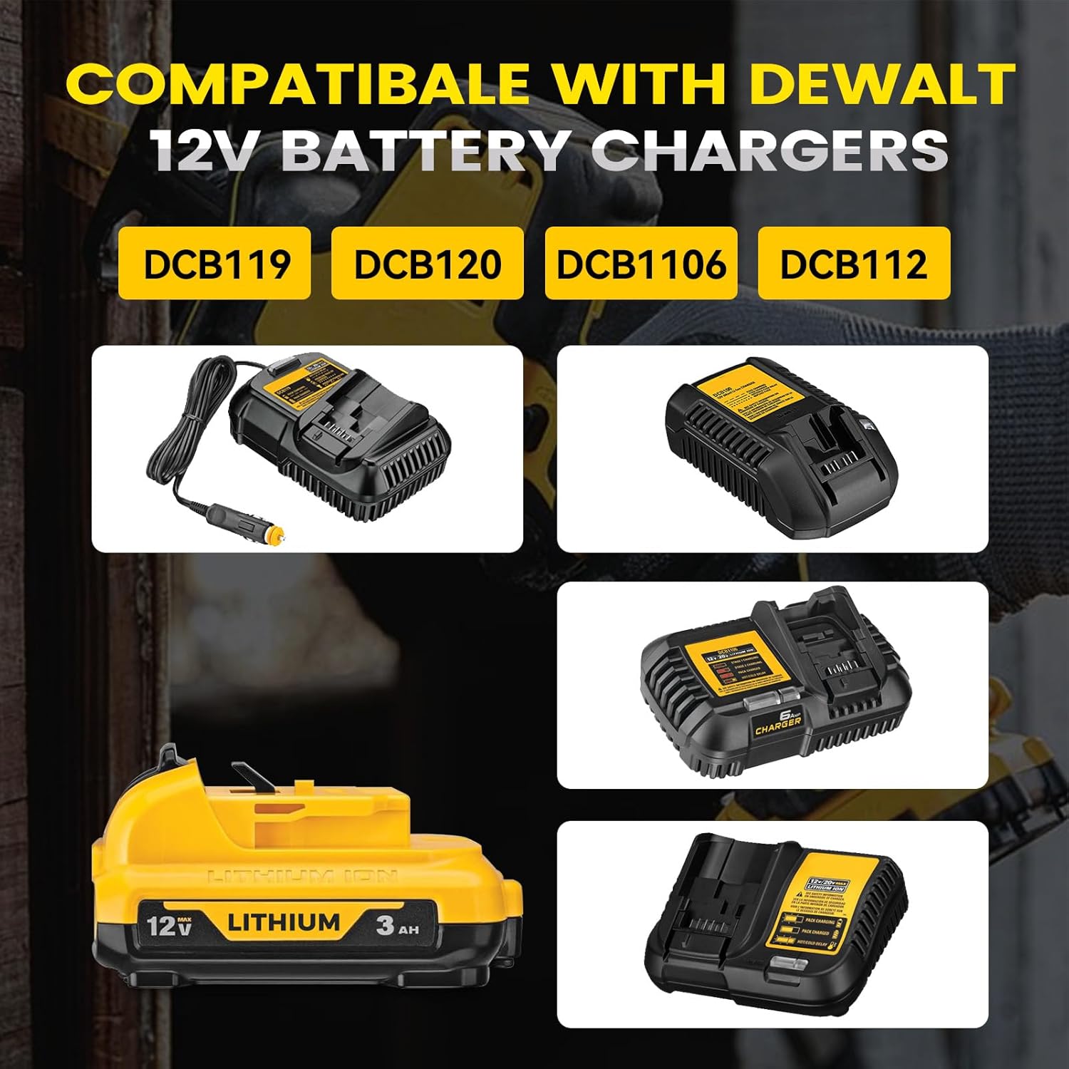 DCB120 3.0Ah Battery Replacement for Dewalt 12V Battery Lithium-ion 3000mAh DCB120 DCB123 DCB127 Compatible with Dewalt 12V Charger and Power Tool 2Pack - Image 5