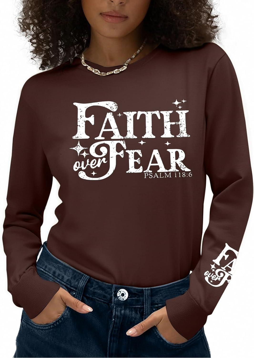 Long Sleeve Shirts for Women - Womens Christian Graphic Tees Religious Sayings Inspirational Tee Tops