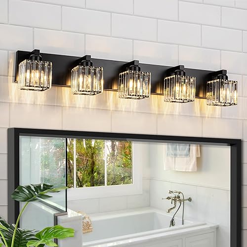 Miniatura 14 de Lámpara de tocador de baño de cristal negro y dorado, 4 luces de iluminación de baño sobre espejo, moderna iluminación de pared de cristal con