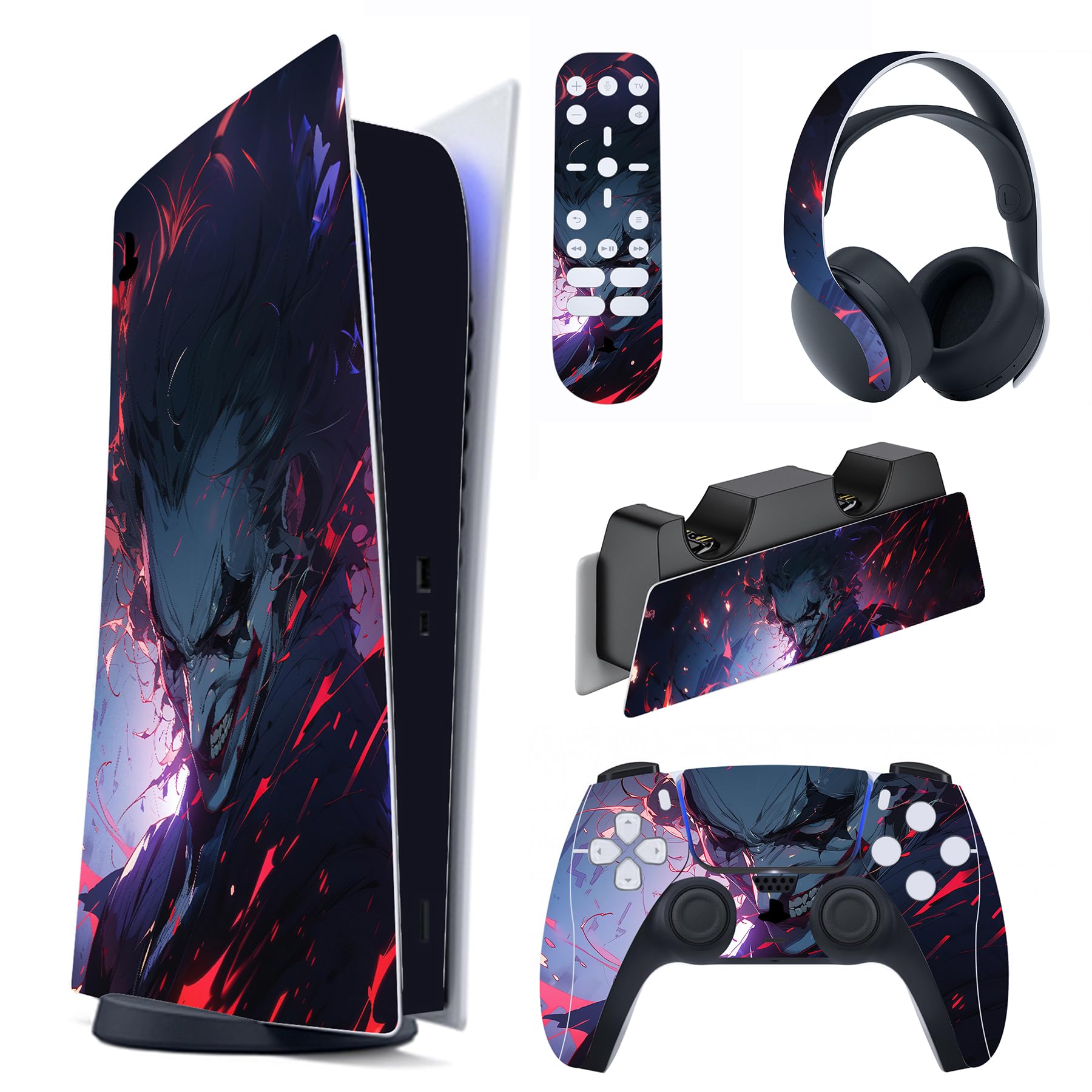 PlayVital Complete Sticker for ps5 Digital Edition Sticker Vinyl for ps5 Console&Control&Charging Station&Remote Control&Earphones Skin Sticker for ps5-Evil Clown