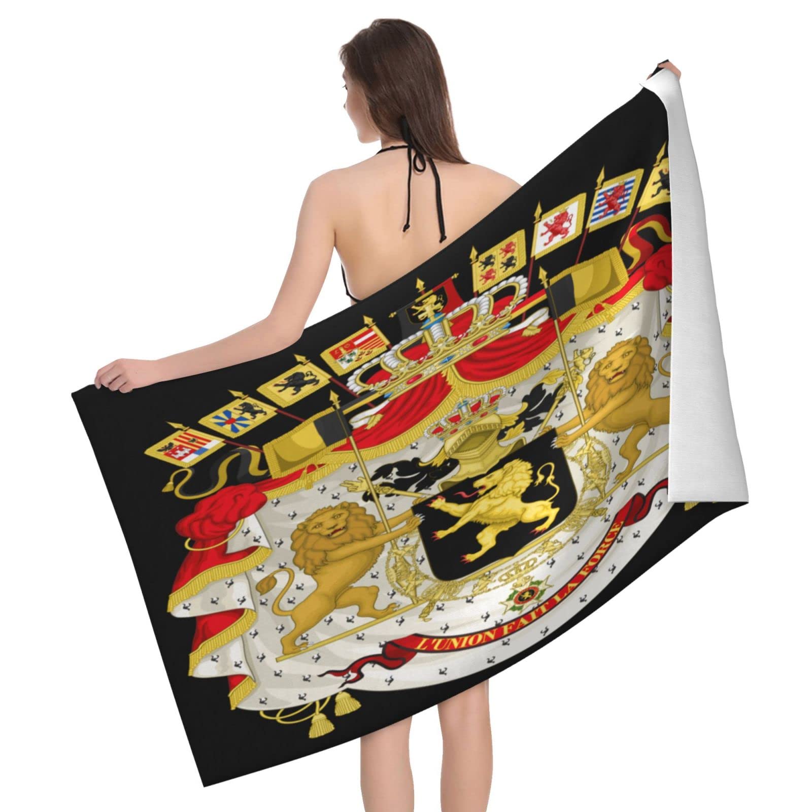 Lawenp Belgian Flag Beach Towel, Lightweight Sand Free Quick Dry Microfiber Absorbent Bath Towel for Kids, Adults, Swimming, Bath, Yoga, Pool, Travel, Camping 32"X52"