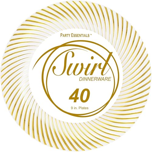 Miniatura 8 de Party Essentials 70 platos desechables de plástico duro de 6 pulgadas, platos desechables de postreaperitivo de porcelana con borde de remolino,