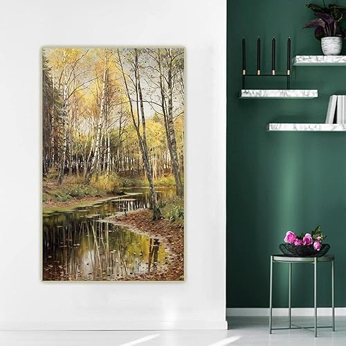 Miniatura 4 de Pinturas famosas Impresión de lienzo Peder Monsted "Otoño en el abedul" Lienzo Imagen de arte de pared para decoración de oficina 23.6x37.8 in Sin