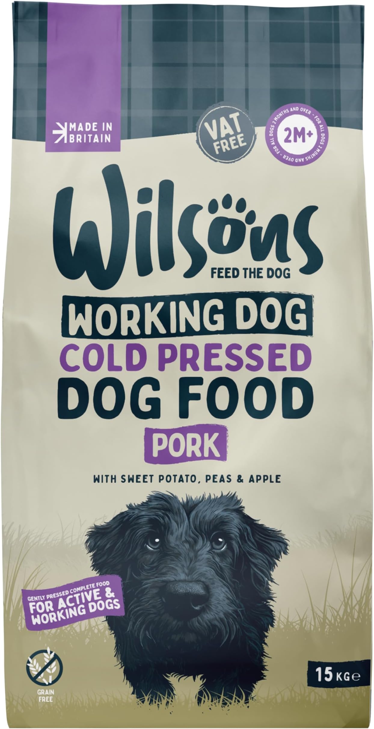 Wilsons - Cold Pressed Dog Food - Complete Dry Meal with Natural, Hypoallergenic, Grain Free Ingredients, Best Introduced Gradually, Suitable for Adult Dogs and Puppies 2 Months + (Pork) (15kg)