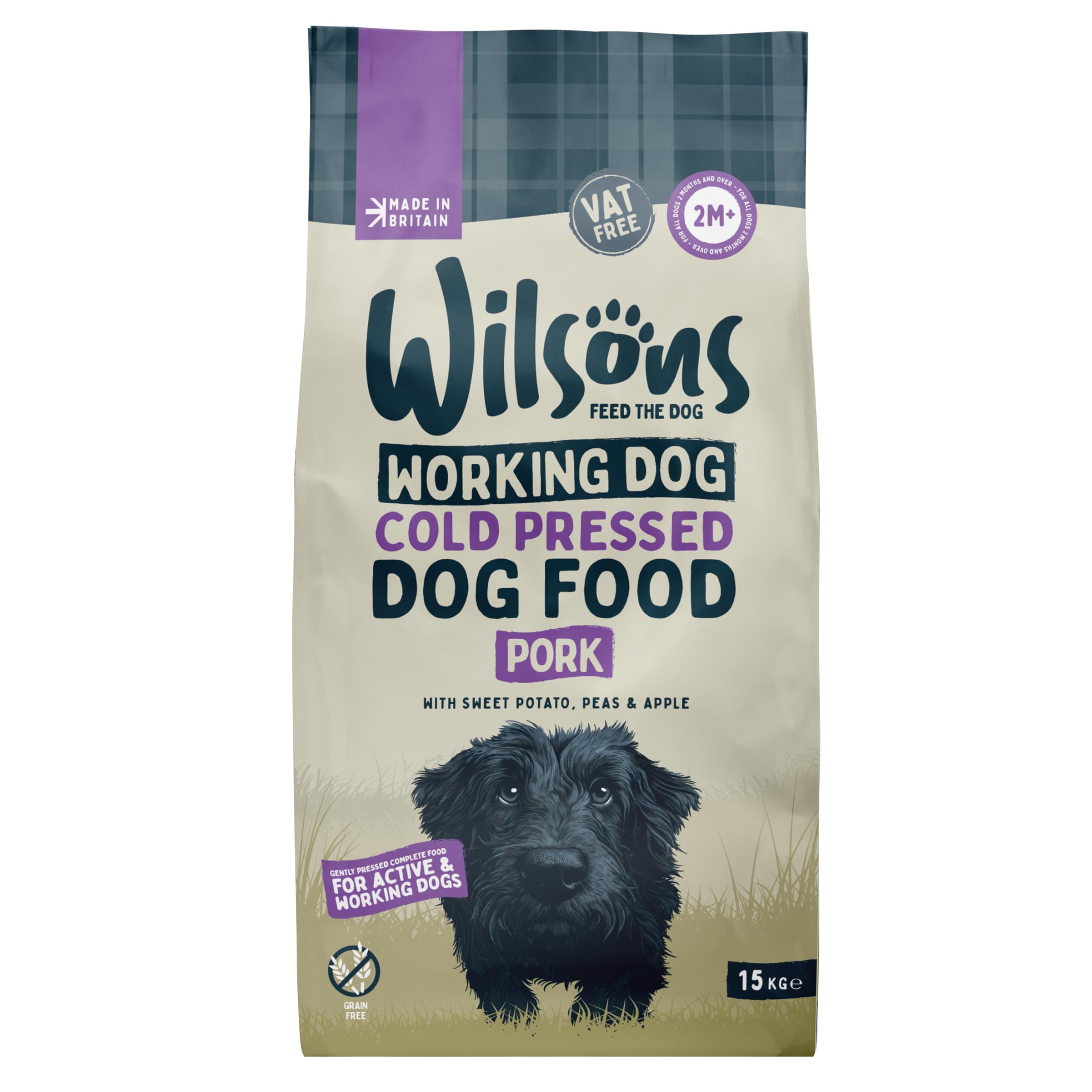 Wilsons - Cold Pressed Dog Food - Complete Dry Meal with Natural, Hypoallergenic, Grain Free Ingredients, Best Introduced Gradually, Suitable for Adult Dogs and Puppies 2 Months + (Pork) (15kg)