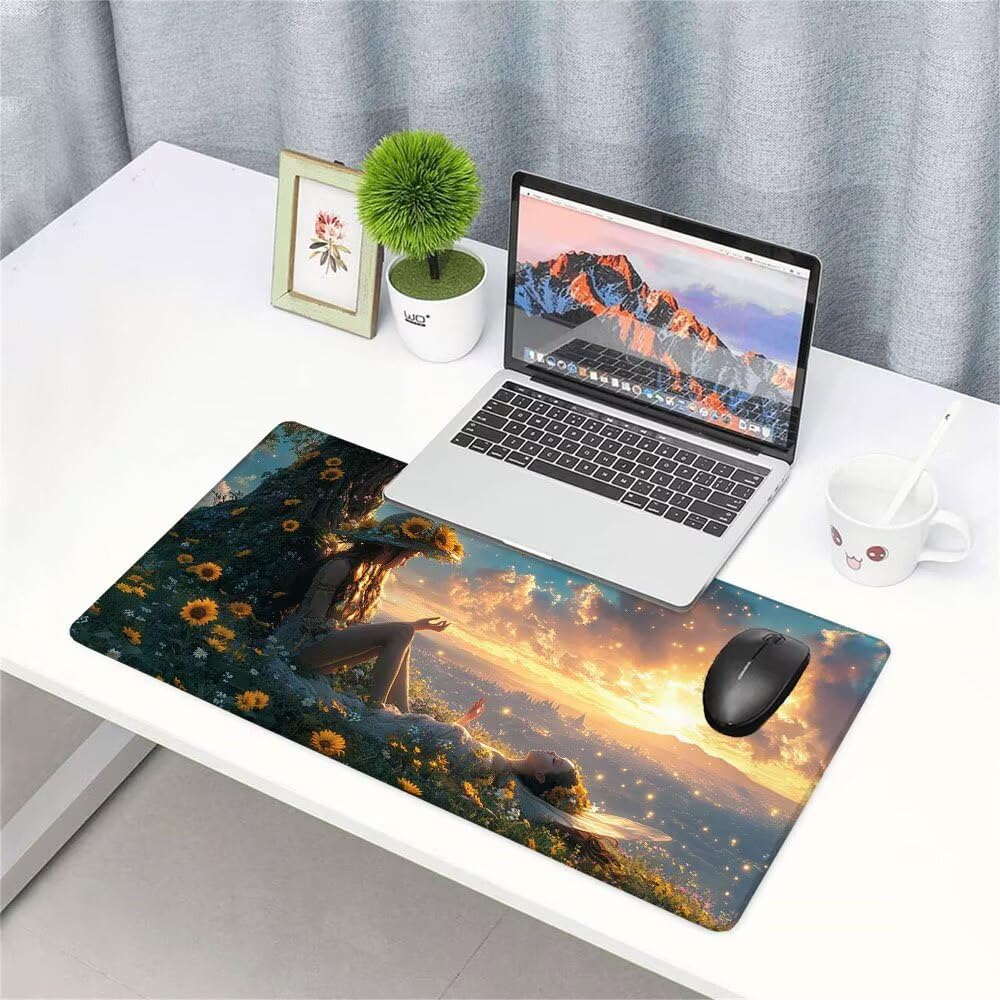Tappetino Scrivania ragazza, Tappetino Gaming 1000x500x3mm Mouse Pad Vista Tappeto Mouse, Accessori Gaming, Ufficio Accessori, Migliora la Precisione e la Velocità, per Ufficio e Casa f-327