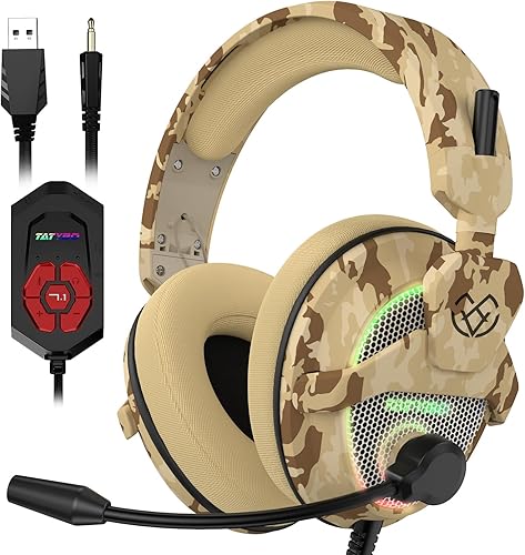 Foyose Auriculares para juegos para PS4, PS5, PC, Xbox One, interruptor, cancelación de ruido, auriculares con micrófono, sonido envolvente 7.1, USB