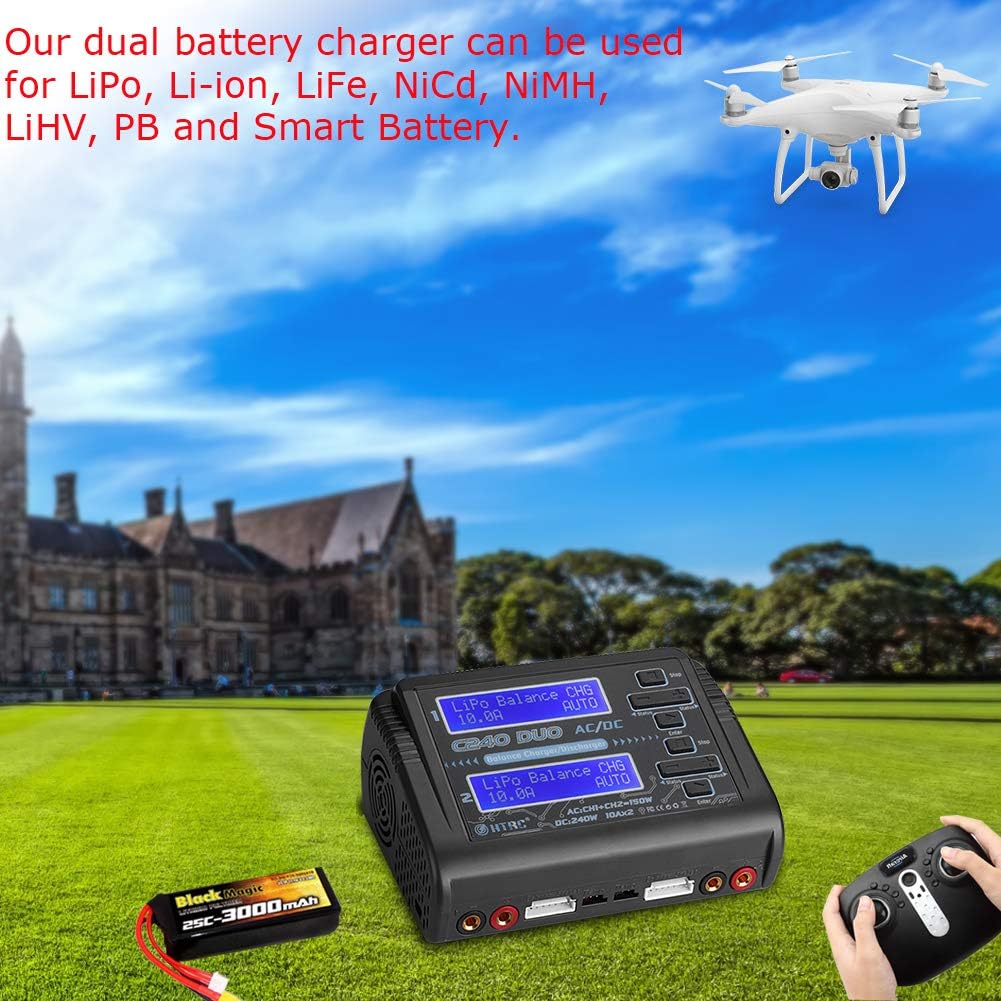 HTRC LiPo Charger Dual 1-6S Balance Battery Discharger Duo C240 AC150W DC240W 10A for Li-ion Life NiCd NiMH LiHV PB Smart Batteries : Toys & Games