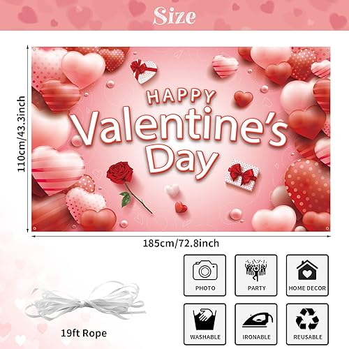 Miniatura 2 de Cartel de fondo de San Valentín pancarta grande para decoración de día de San Valentín corazón rojo rosa póster de San Valentín fondo de fotos