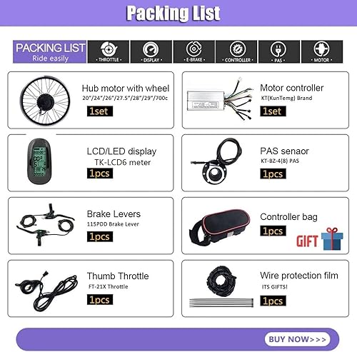 Miniatura 6 de GEHPYYDS Kit de conversión de bicicleta eléctrica 20"24"26"27.5"28"700C motor delantero 48V 1000W1500W sin escobillas con motor de cubo de dientes,