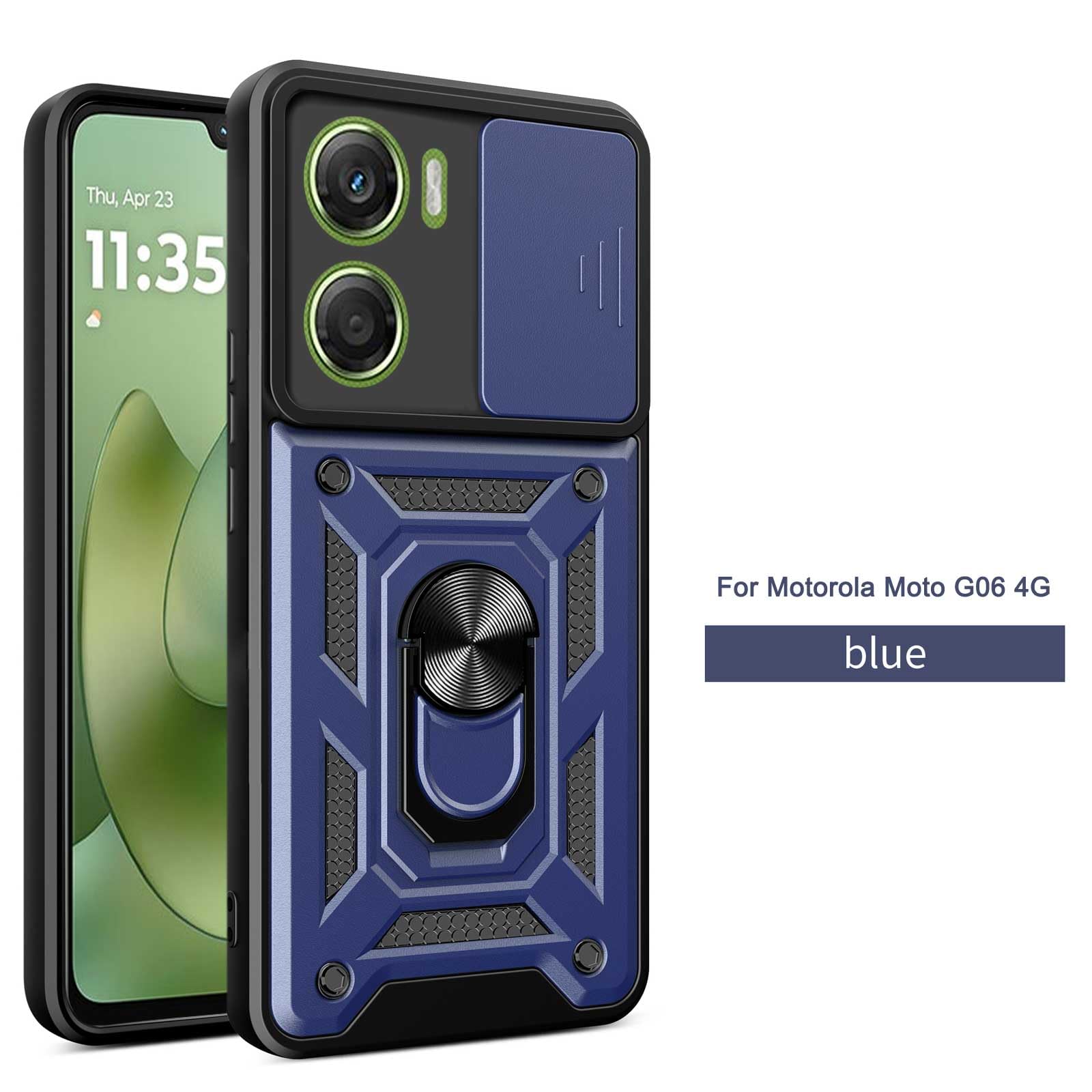 Cover Compatibile con Motorola Moto G06 4G (6.88") Hard PC e Silicone TPU Custodia con Supporto Girevole a 360° Protezione Case Blu