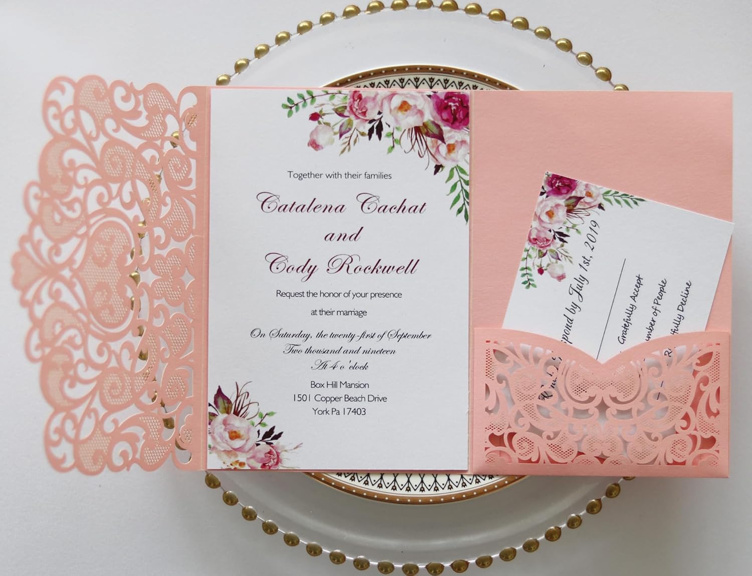 50 Sets Tri fold Love Hollow Laser cut Wedding Invite Invitation Card with Inserts & envelopes for Party Birthday Quinceañera Invite 4.92 by 7.28 inches (Burgundy, Whole set)