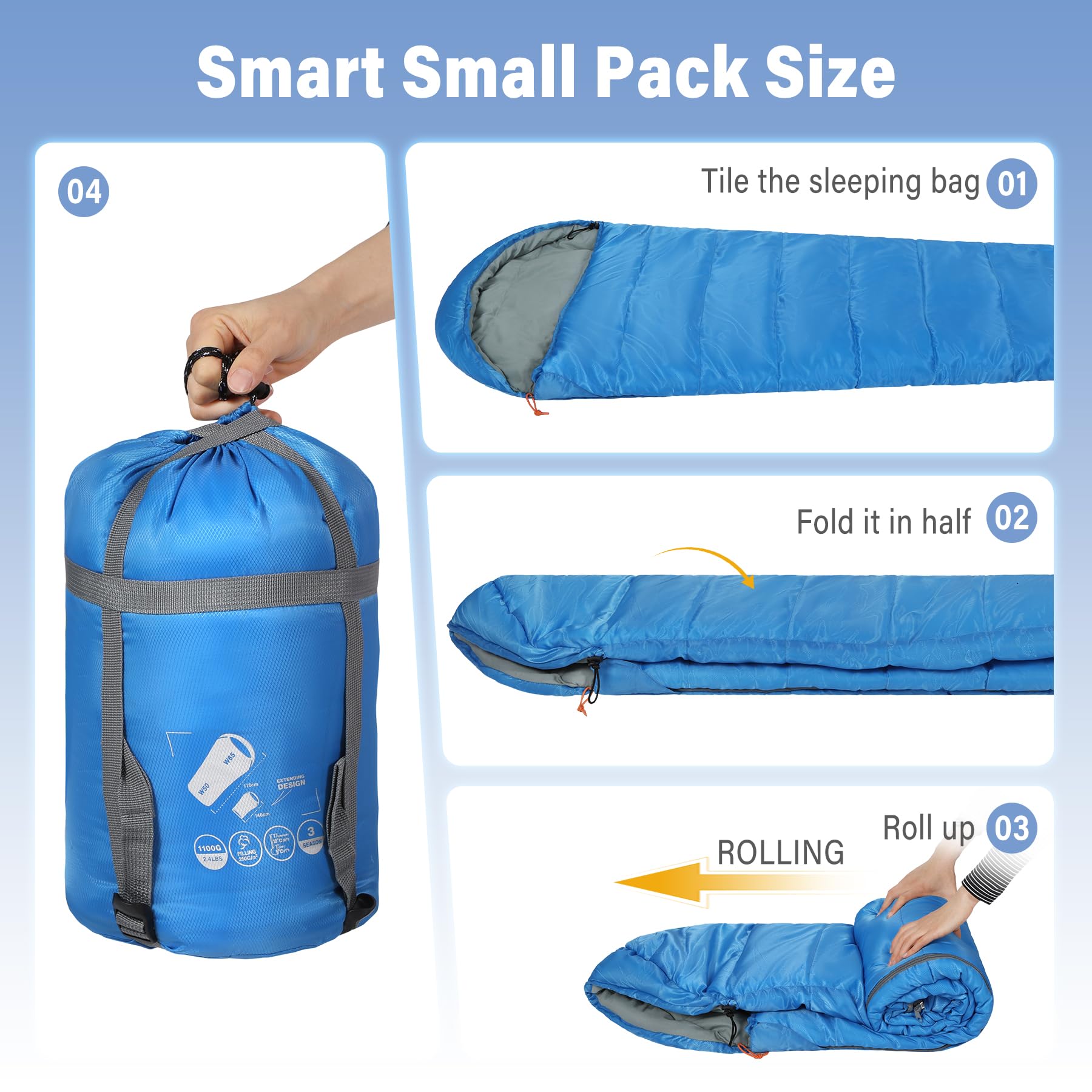 REDCAMP Kinderschlafsack für Jungen und Mädchen 175 x65 cm, Mumienschlafsack Bequem Leicht-Warm mit Ajustable in Länge und 3-Jahreszeiten für Camping&Outdoor, Blau/Rosa