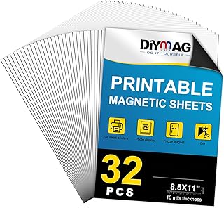 32Pcs Printable Magnetic Sheets, Easy to Print Cut Glossy Flexible Magnet Sheets Non Adhesive Magnetic Paper for Inkjet Printer Photo DIY Crafts 8.5 x 11 Inch