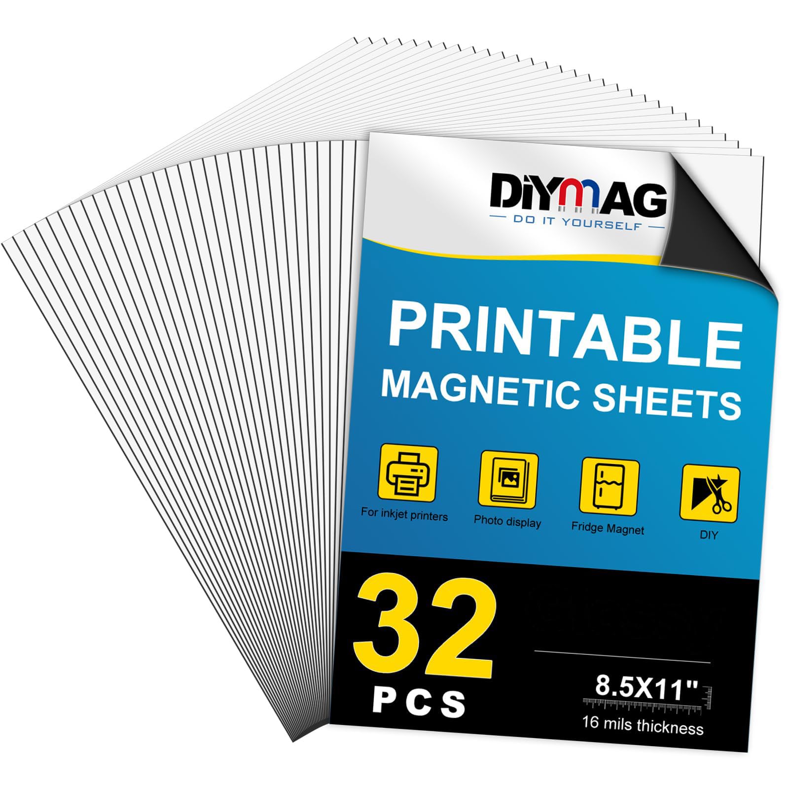DIYMAG Printable Magnetic Sheets, Glossy 32Pcs 8.5"x11" for Inkjet Printers