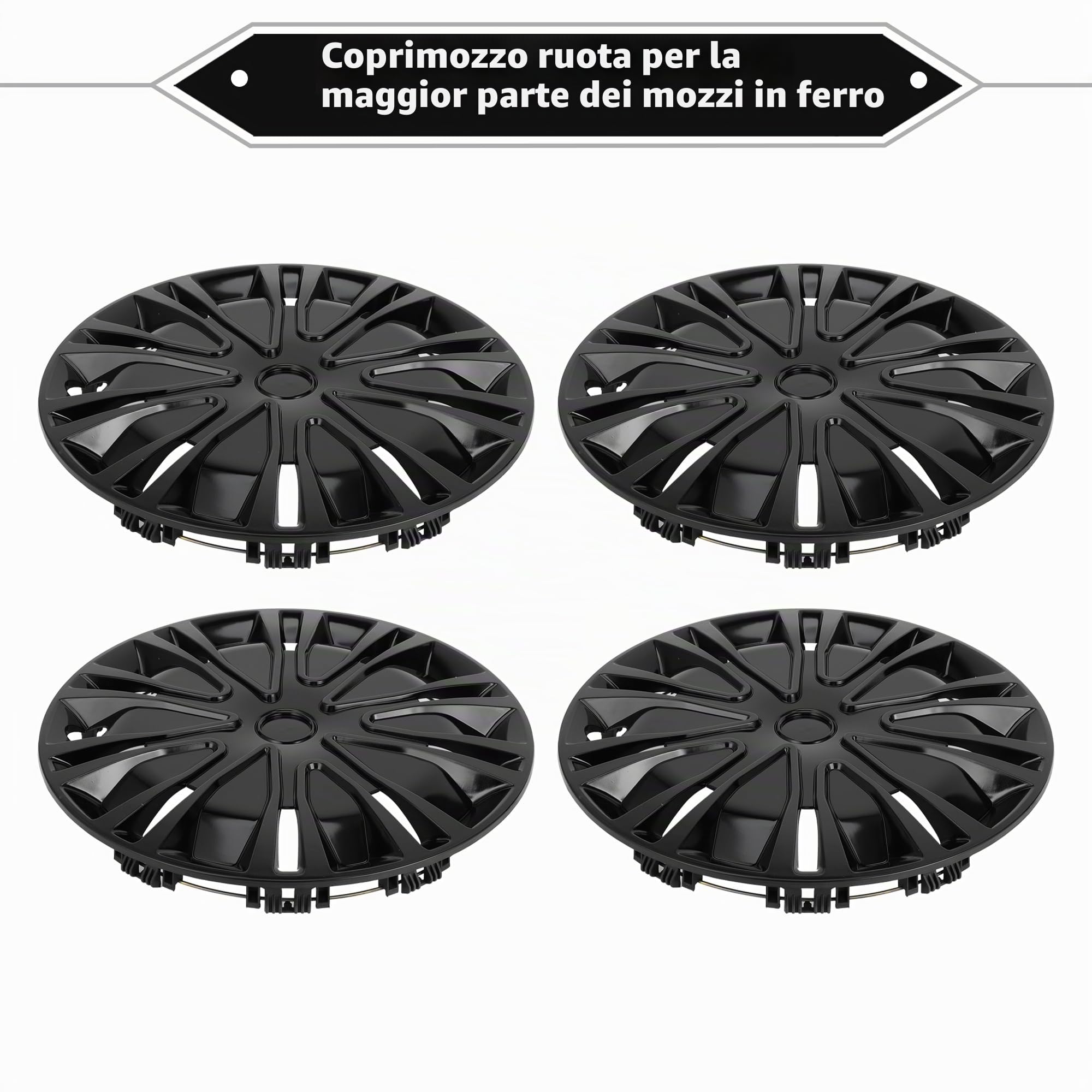 4 Pz Coprimozzo Ruota R15 Nero Universale Per Auto | Plastica Resistente, Clip-On, Per Pick-Up/SUV, Protegge Da Polvere E Sporco, Aggiunge Eleganza.