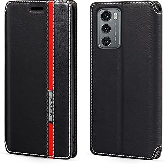 Shantime Classic Stripes Faux Leather Flip Case Compatible with LG Wing 5G, Invisible Magnetic Cover with Card Slot, Contrast Color Design(Black)