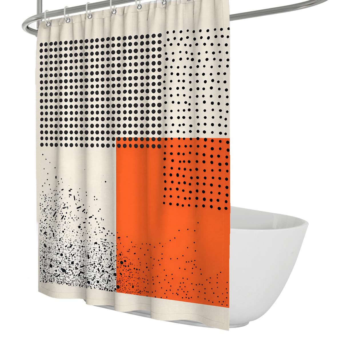 UIRINGART Orange Black Geometric Dots Shower Curtains W200xL220cm Abstract Splatter Waterproof Water Repellent Bathroom Curtain Bath Decoration with Hooks