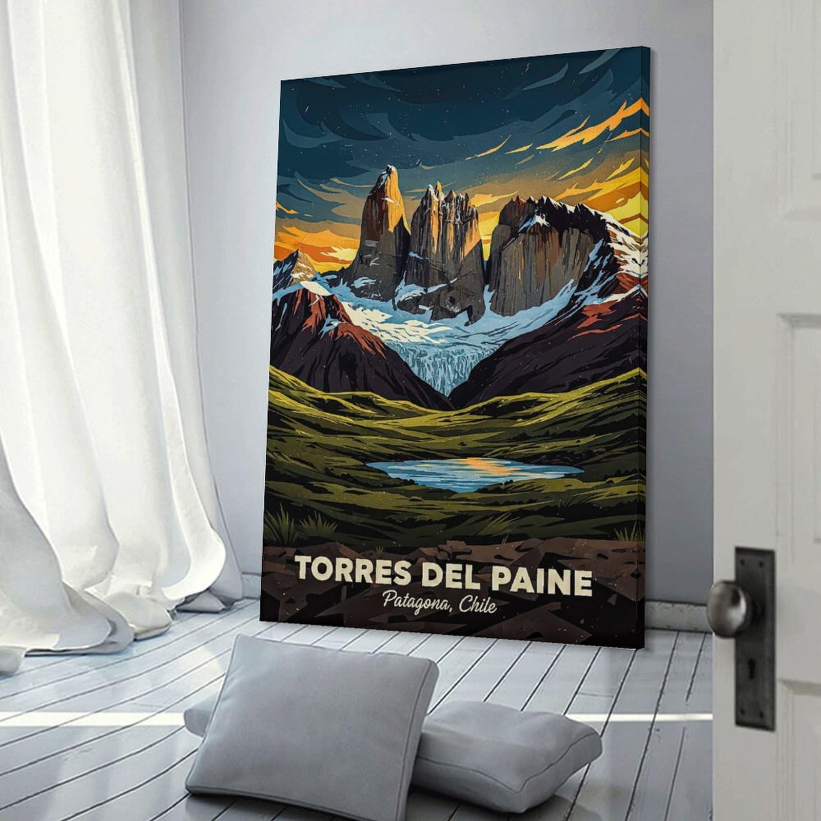 Junmoney Canvas Wall Picture Torres Del Paine Patagonia Chile, 20x30inch(50x75cm), for Study, Office Or Focused Interiors, Wall Art That Adds Style to Work Areas