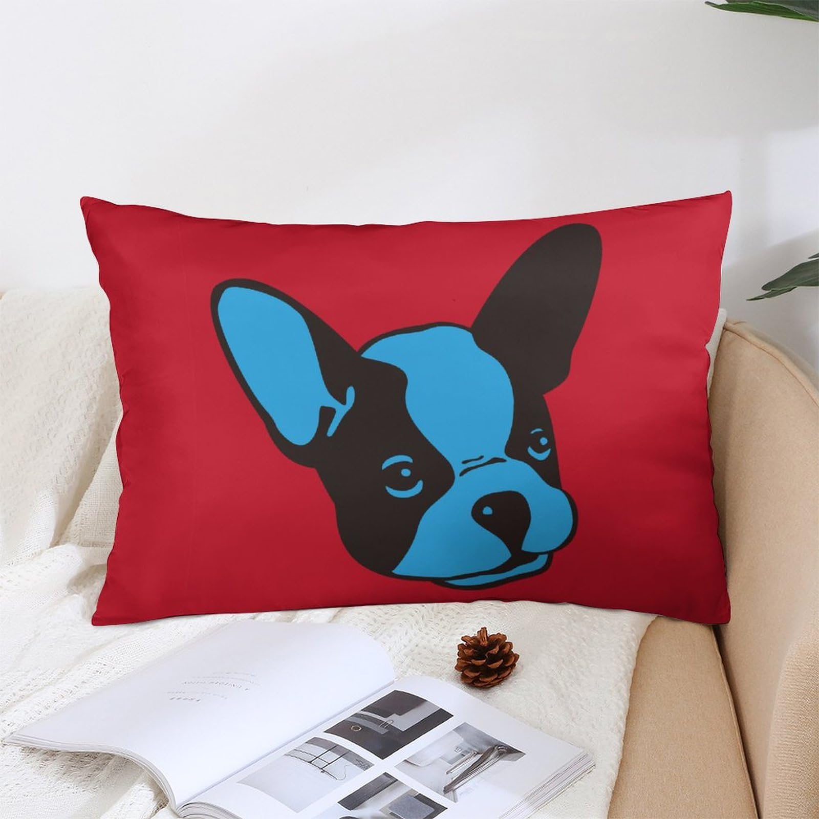 Hengjiang - 4 Pezzi Federa Decorativa per Cuscino, Motivo: Bulldog Francese, in Cotone A