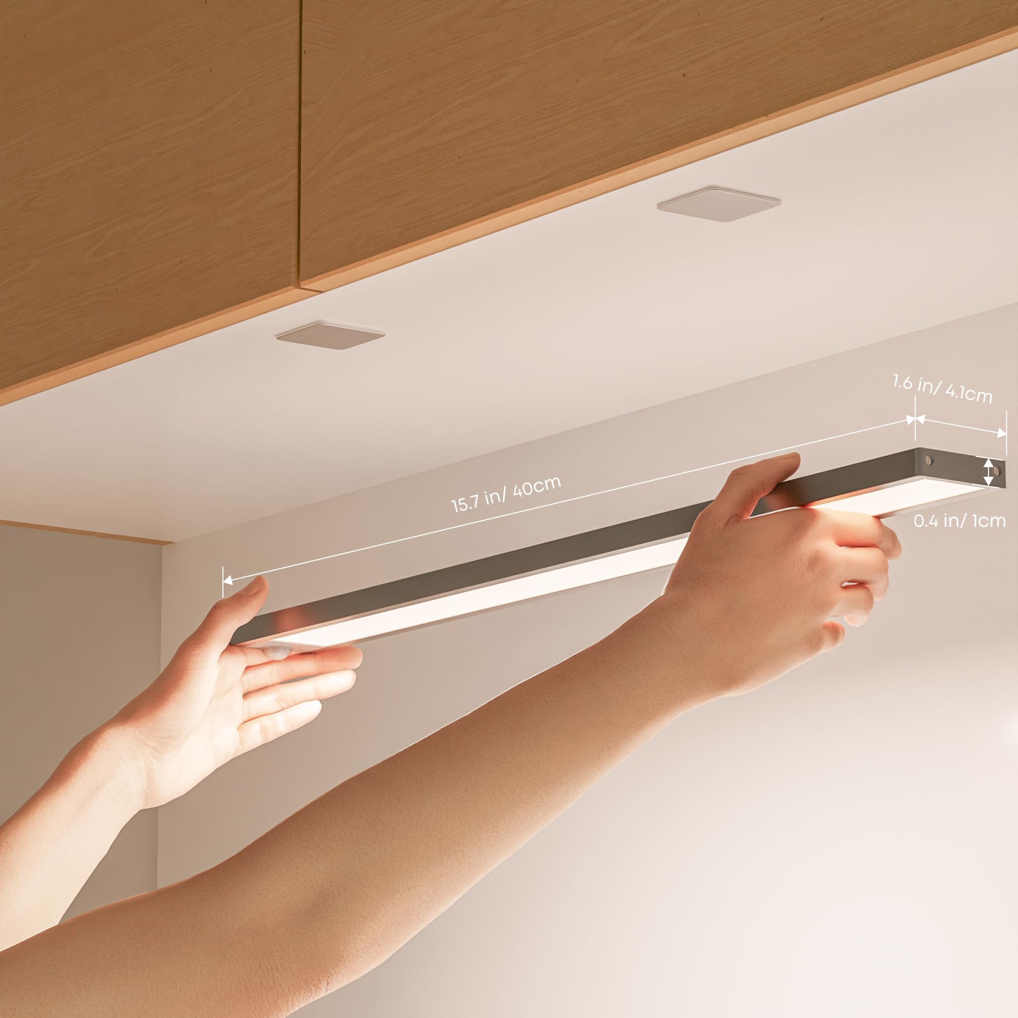 LROLTEF Luce LED Sottopensile Cucina - 40CM 4000K Luci con Sensore di Movimento - 2200mAh Luce Armadio Lampada Dimmerabile per Cucina Scale Soggiorno Camere da Letto | 2 Pezzi