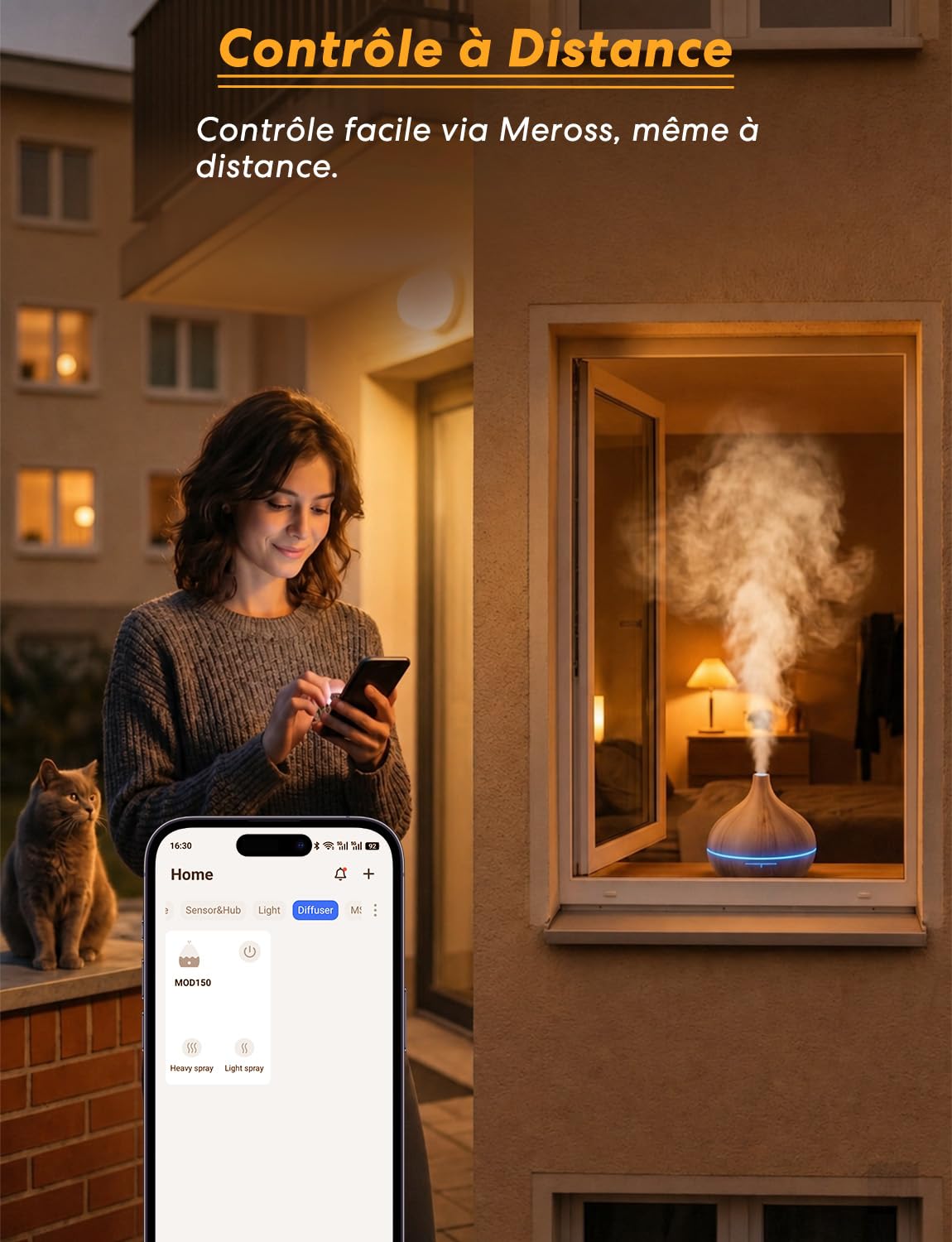 Meross Diffuseur Huiles Essentielles Connecté MOD150, Humidificateur WiFi avec APP Contrôle et Commande Vocale, Compatible avec Apple Home, Alexa et Google Home, sans BPA