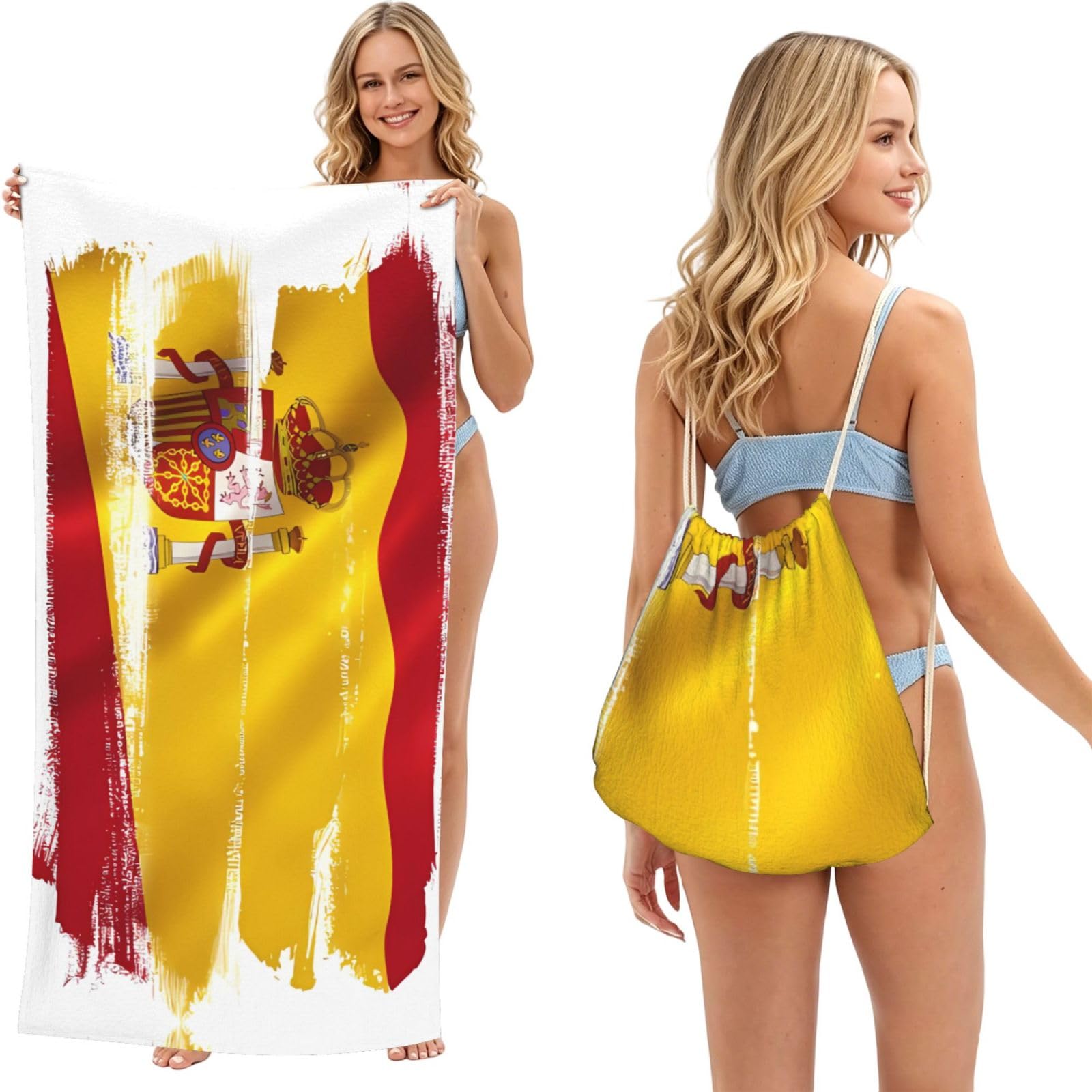 SXZVVBN Spain Flag 2-in-1 Beach Towel Bag, Quick Dry Sand Free Travel Towel Backpack for Adults