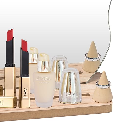 Miniatura 4 de Natsukage Espejo de maquillaje de vidrio para escritorio con ángulo de soporte, espejo de tocador con soporte de anillo, mesa estética, espejo de