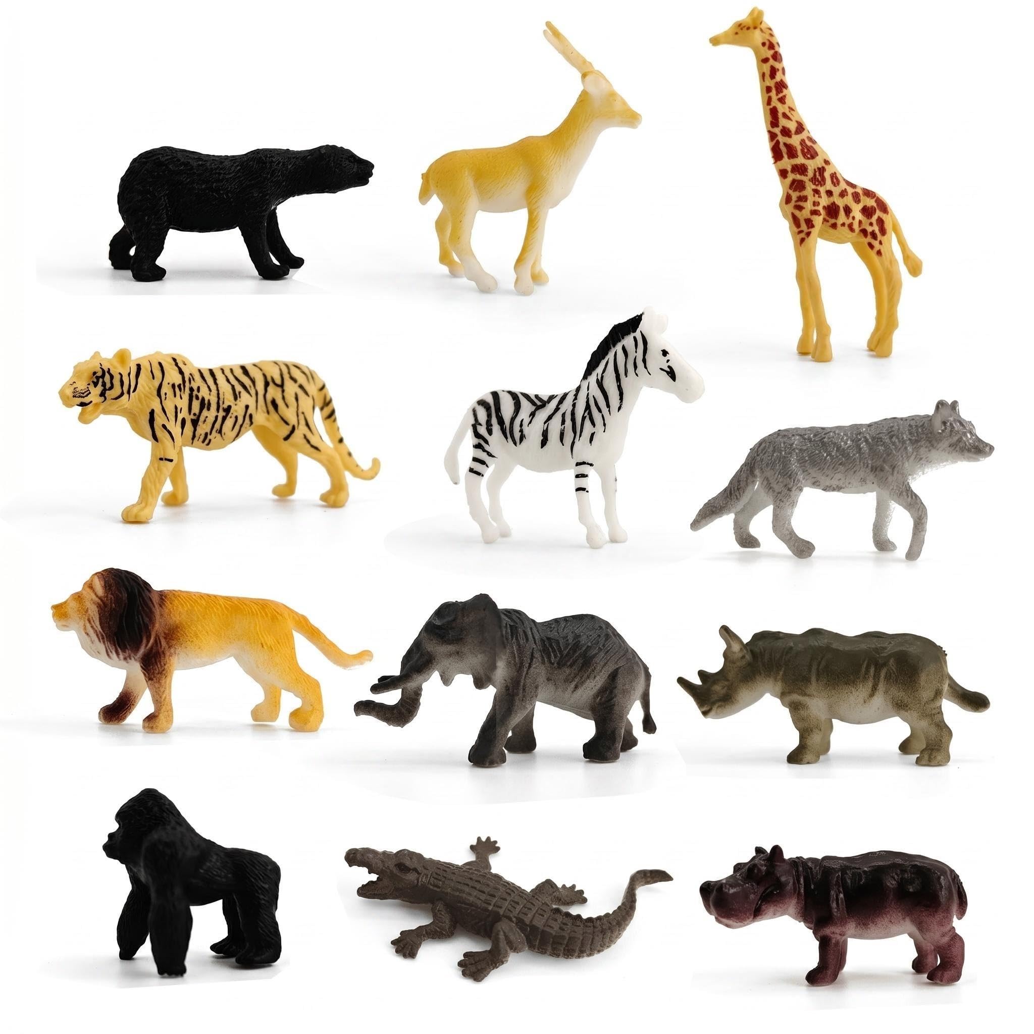 12-Pack Realistic Wild Animal Figures Set, Plastic Zoo and Safari Animals Toys for Kids, Includes Lion, Tiger, Elephant, Giraffe, Educational Animal Toys for Imaginative Play
